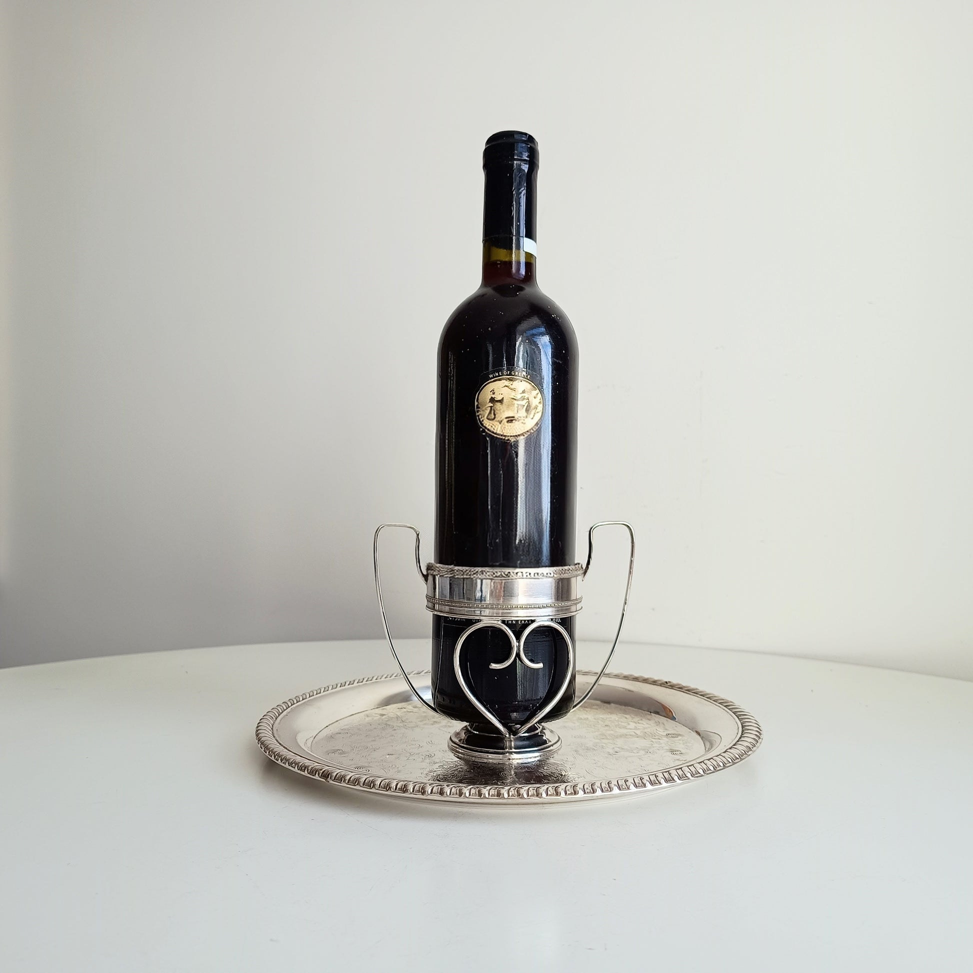 Vintage Georgian Style Silver Plate Neo-Classical Red Wine Bottle Display Stand Wine Cradle Drinks station