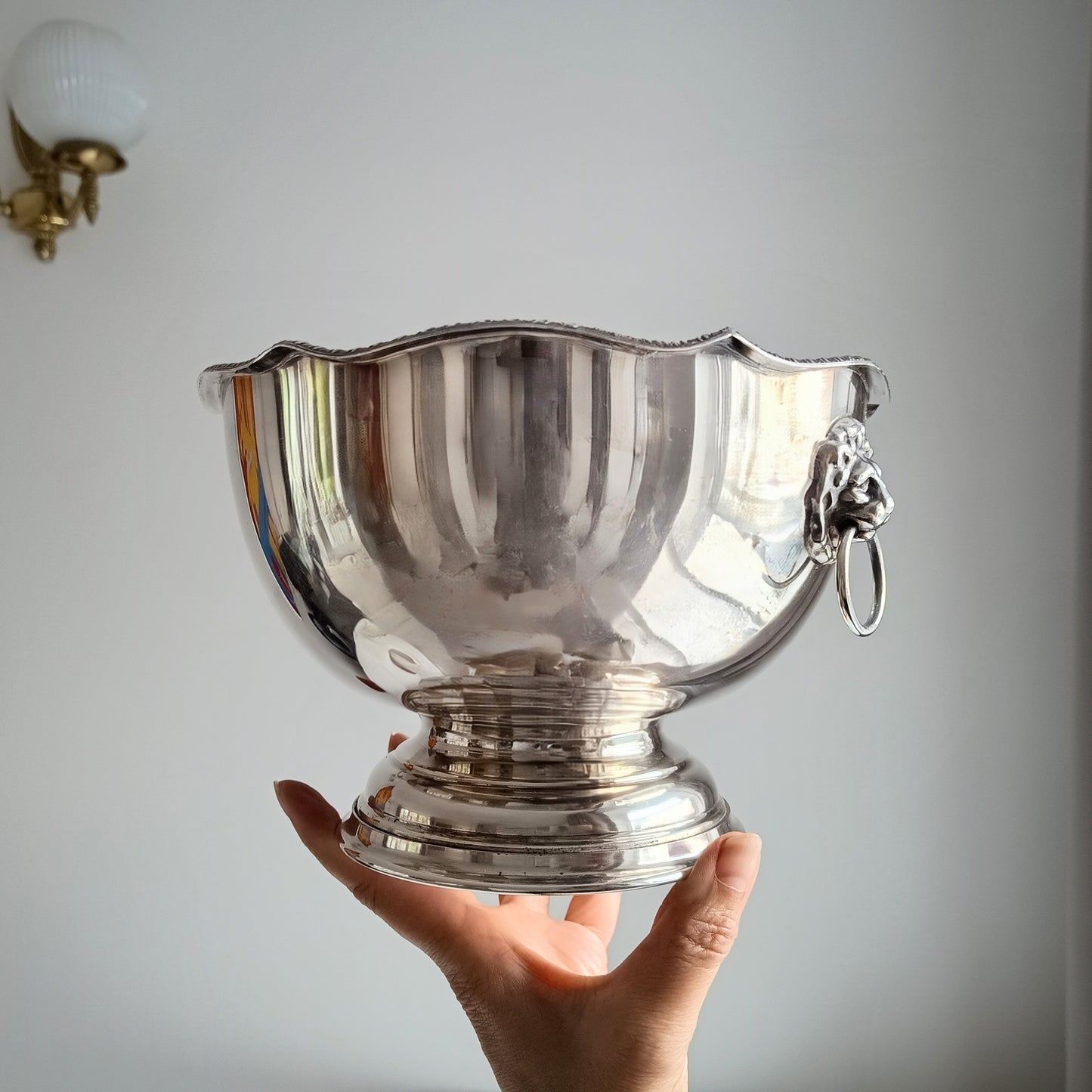 Vintage English Silver Plated Wine Cooler - Single Bottle, Lion Masks Handles