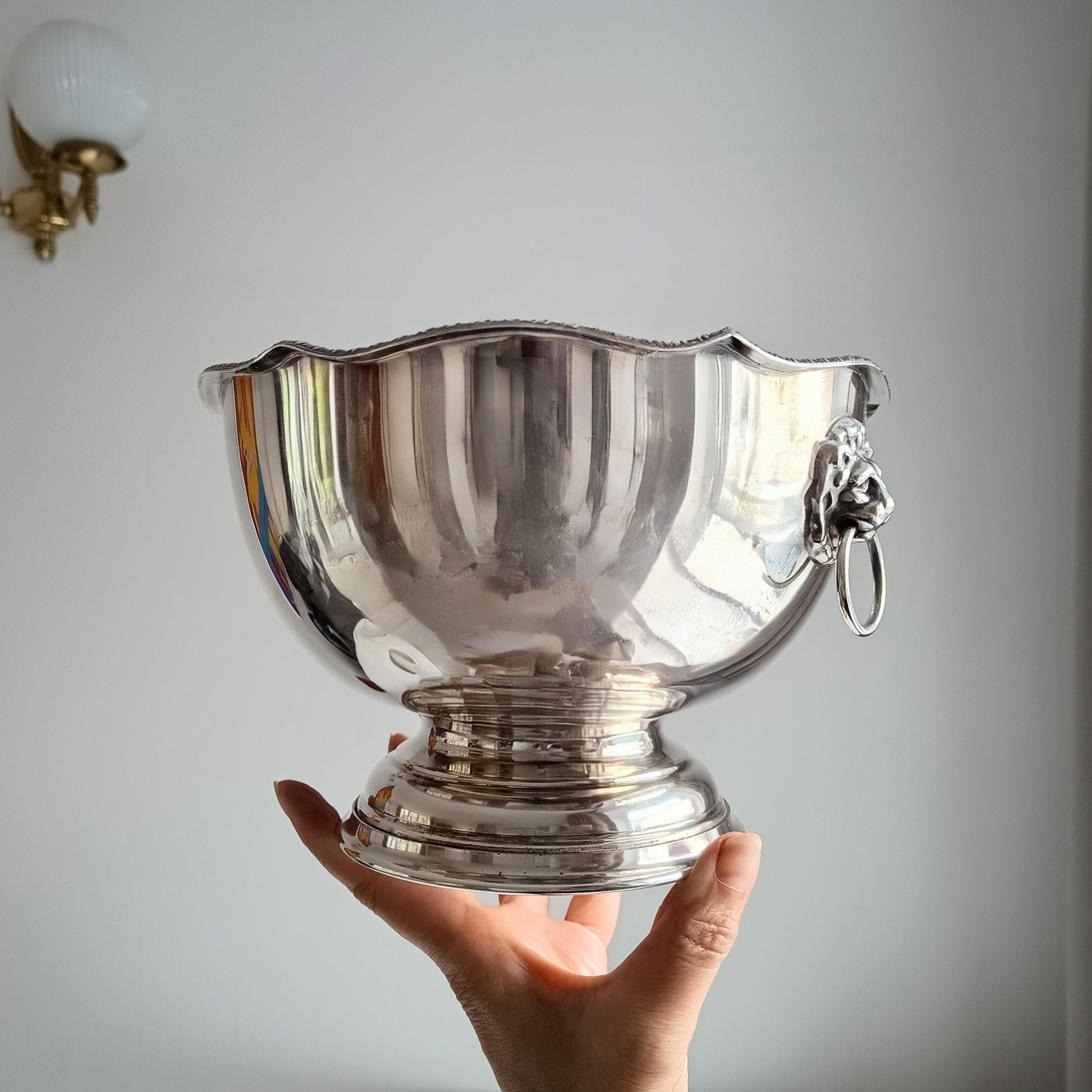 Vintage English Silver Plated Wine Cooler - Single Bottle, Lion Masks Handles