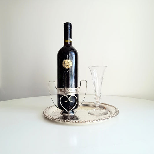 Vintage Georgian Style Silver Plate Neo-Classical Red Wine Bottle Display Stand Wine Cradle Drinks station