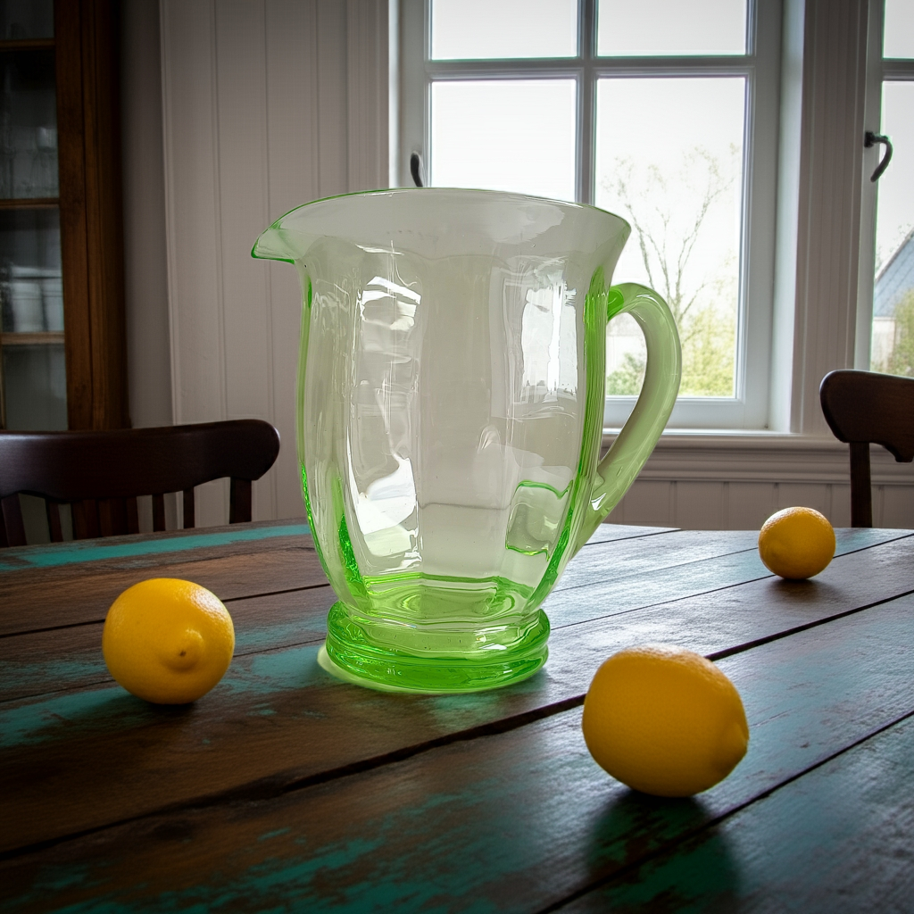 Vintage optic uranium glass juice pitcher