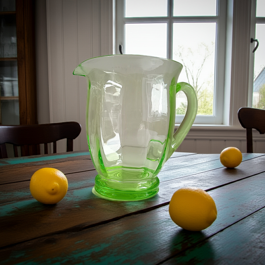 Vintage optic uranium glass juice pitcher
