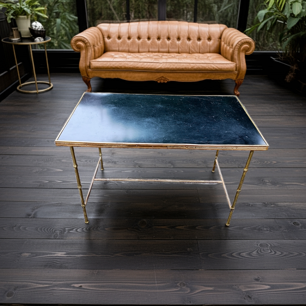 Mid-Century Faux Bamboo Brass Coffee Table, Style of Maison Jansen and Maison Baguès