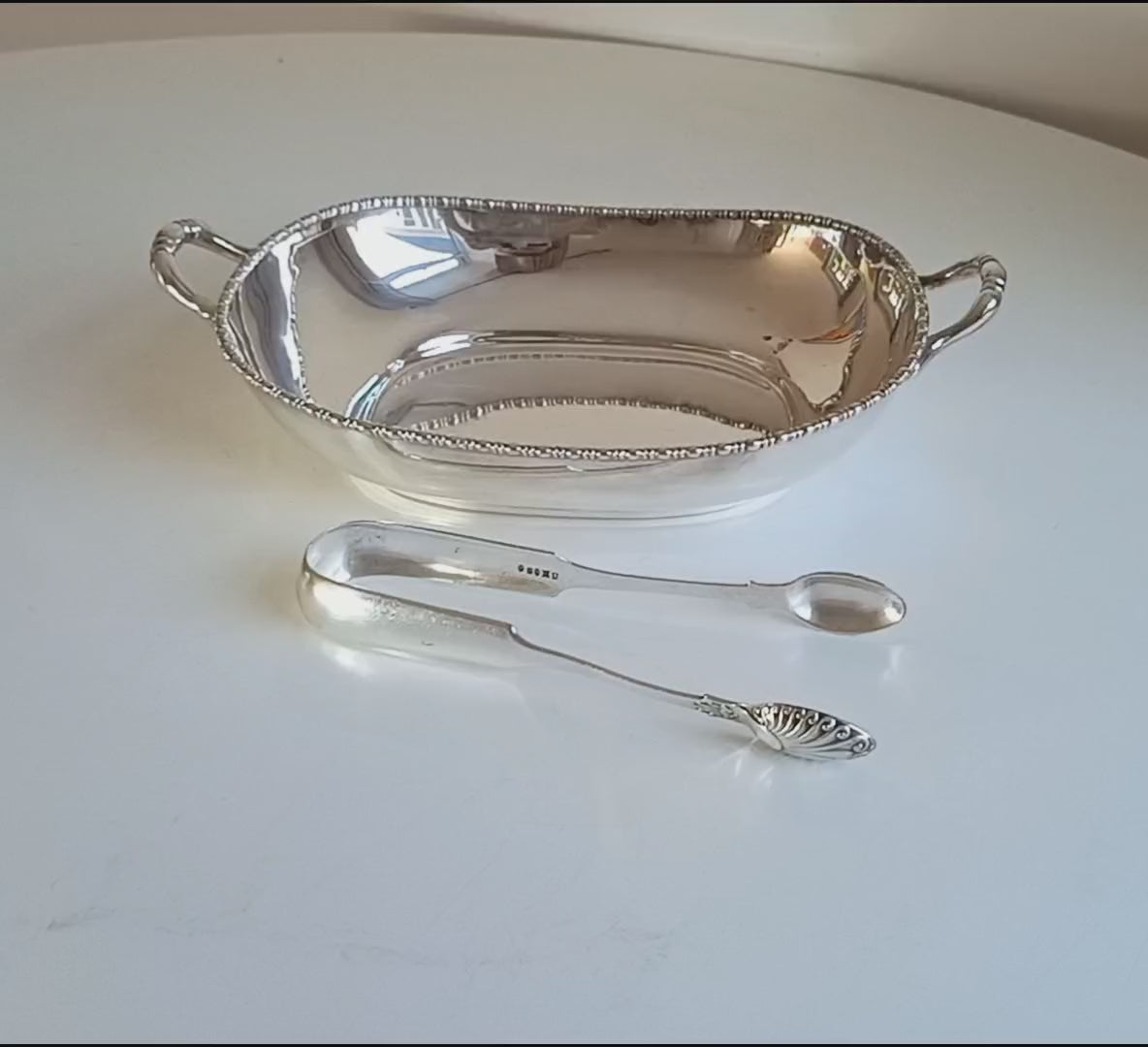 Vintage Silver Bread Roll Basket with Gadrooned Edge and Two Handles