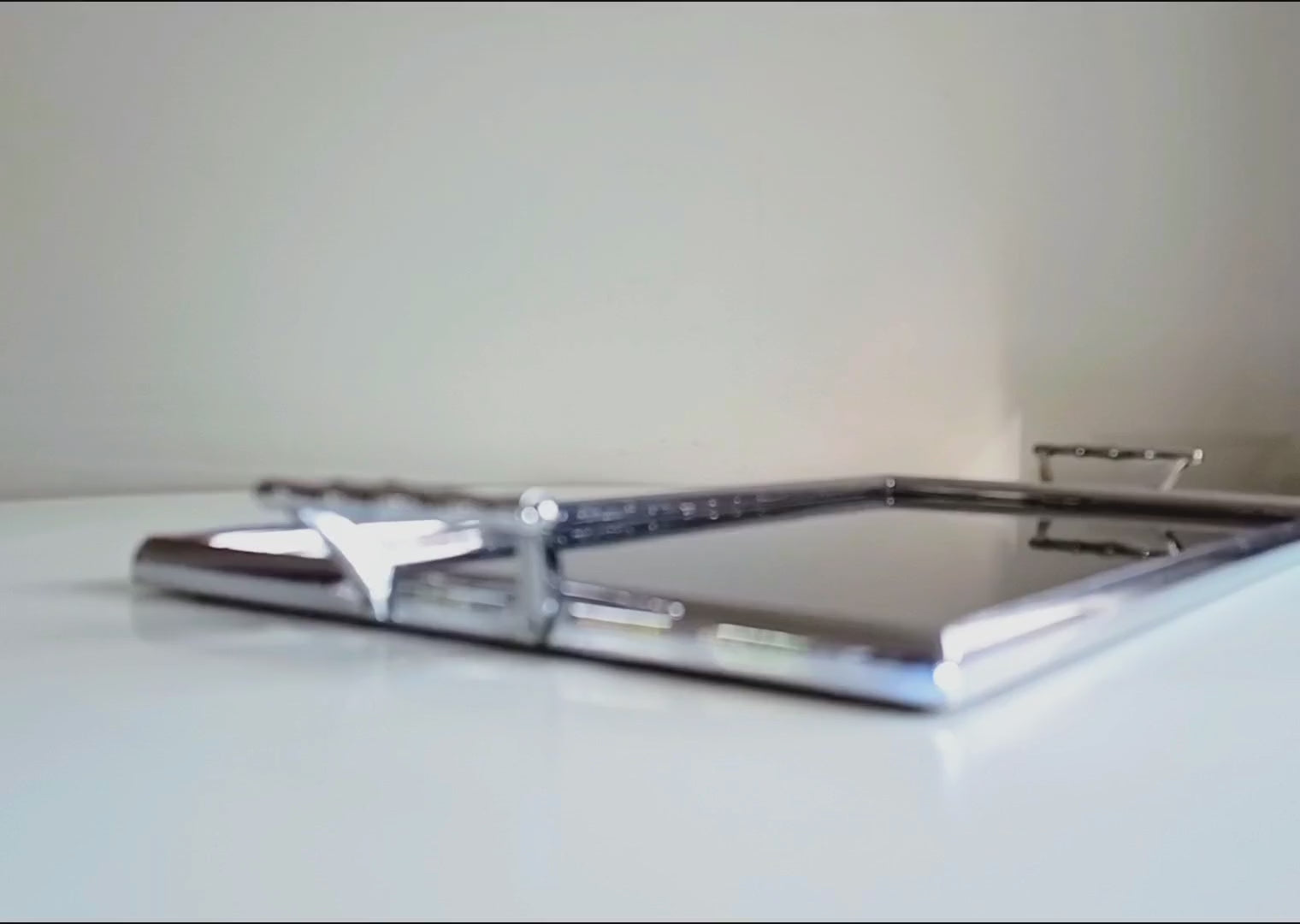 Maison Baguès – style Mid-Century Modern tray - deep black Vitrolite pressed glass with faux bamboo chromed brass handles