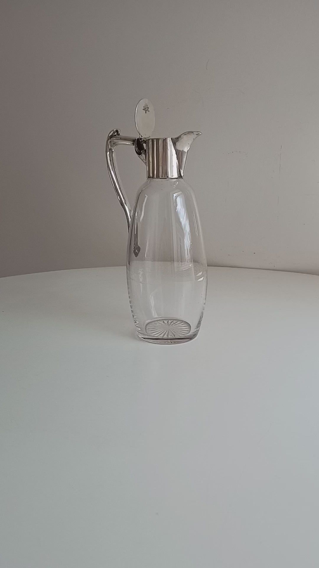 Art Nouveau Claret Jug with Star Cut Crystal Base Silver Whiplash Curve Silver Handle Monogram CW or WC by Mappin and Webb