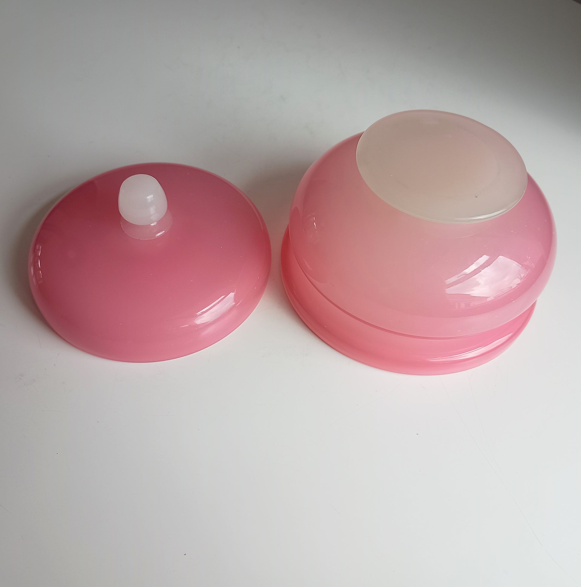 Large Opaline Glass Stevens & Williams Biscuits Barrel or Lidded Cookies Jar in Dusty Pink Rose and Off White Colour