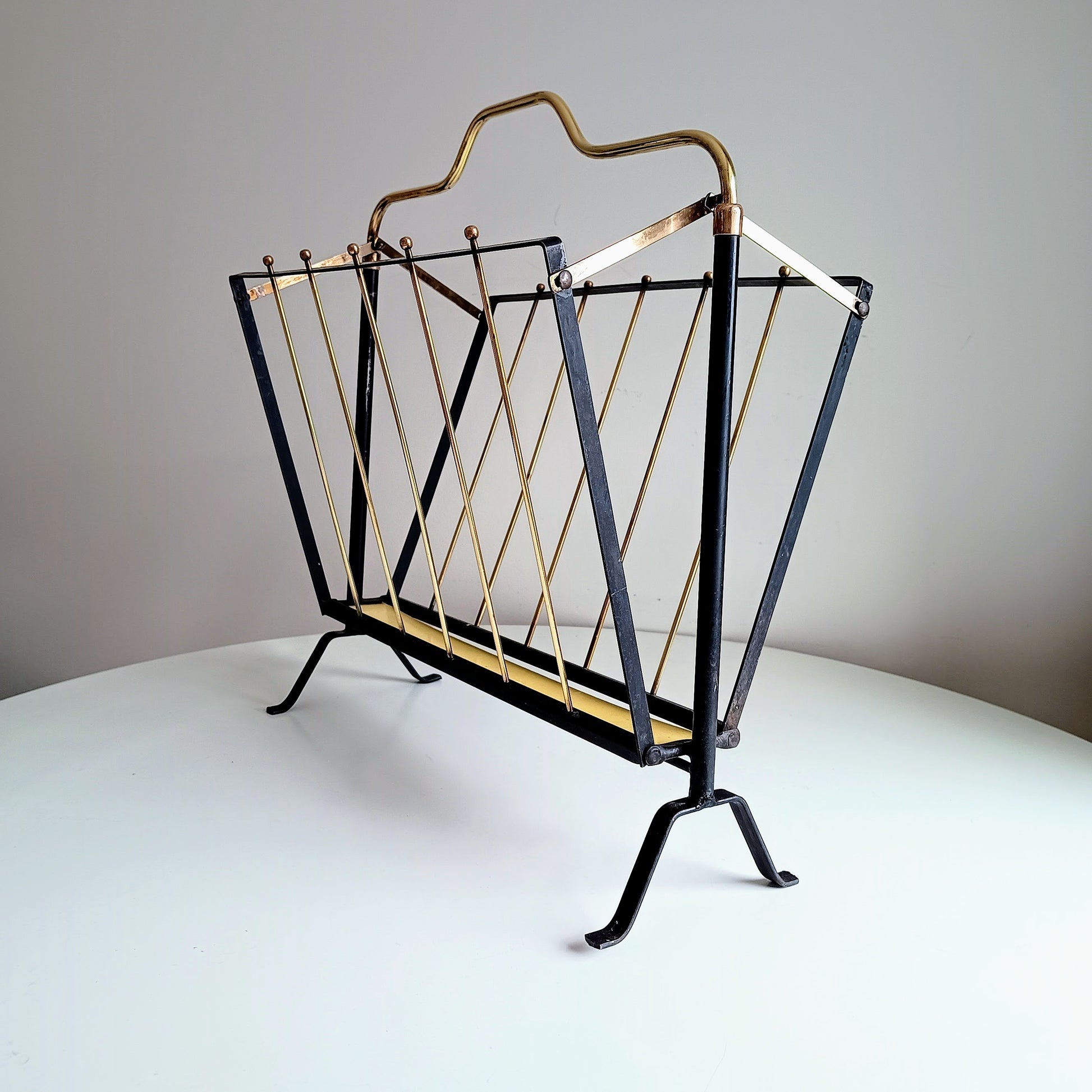 Midcentury Modern MCM Italian Black and Gold Folding magazine rack