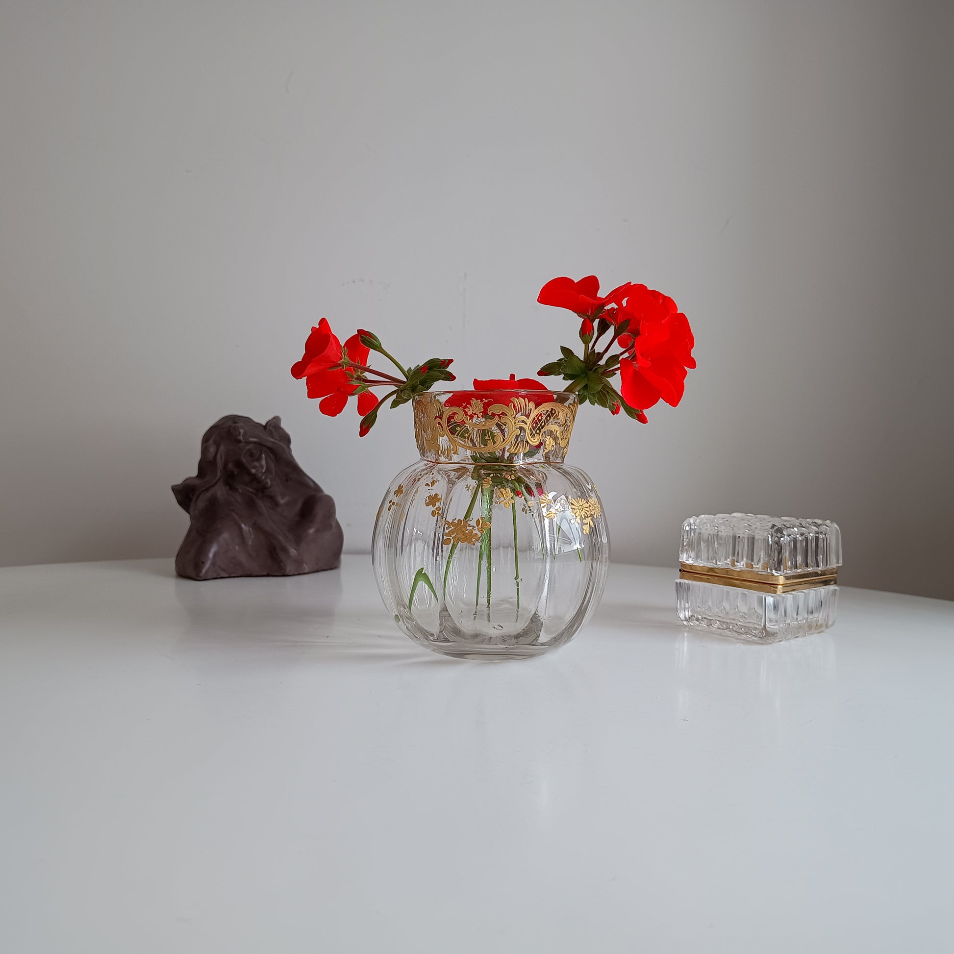 Art Glass Rose Ball Vase Gilding by Jules Barbe for Thomas Webb circa 1890s