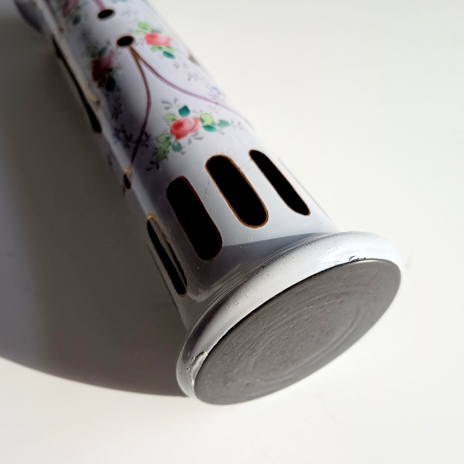 Harrach Black Opaline Glass Column Vase Enamelled in White by Moser