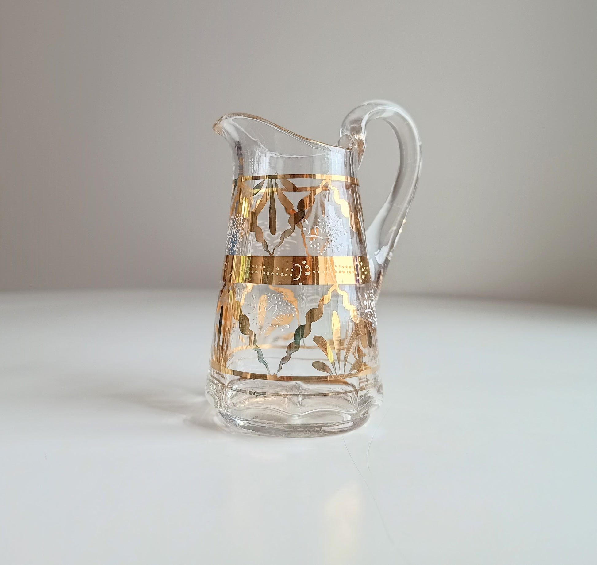 Small Edwardian English Hand Blown Art Glass Small Creamer Jug with Gilding early 20th century