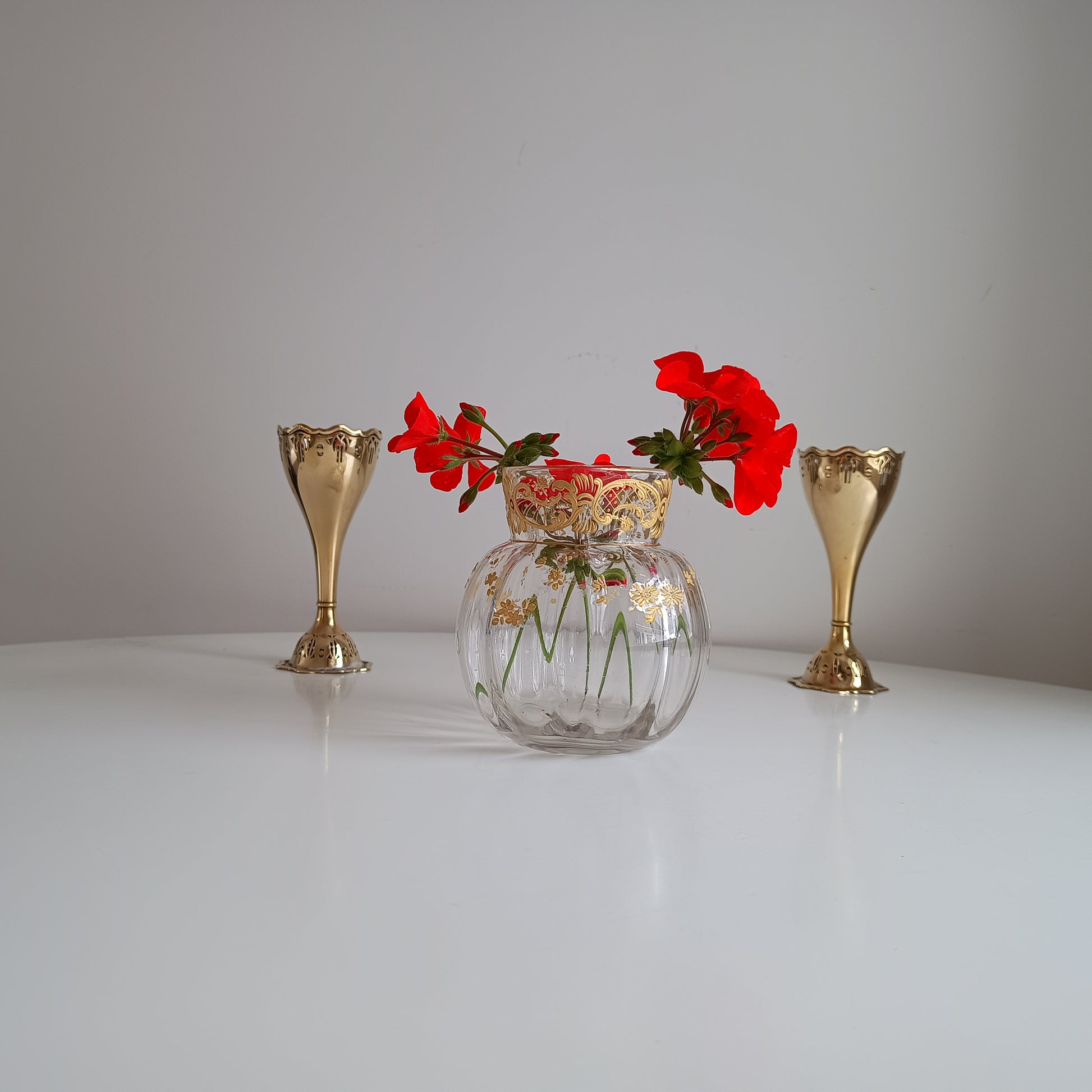 Art Glass Rose Ball Vase Gilding by Jules Barbe for Thomas Webb circa 1890s