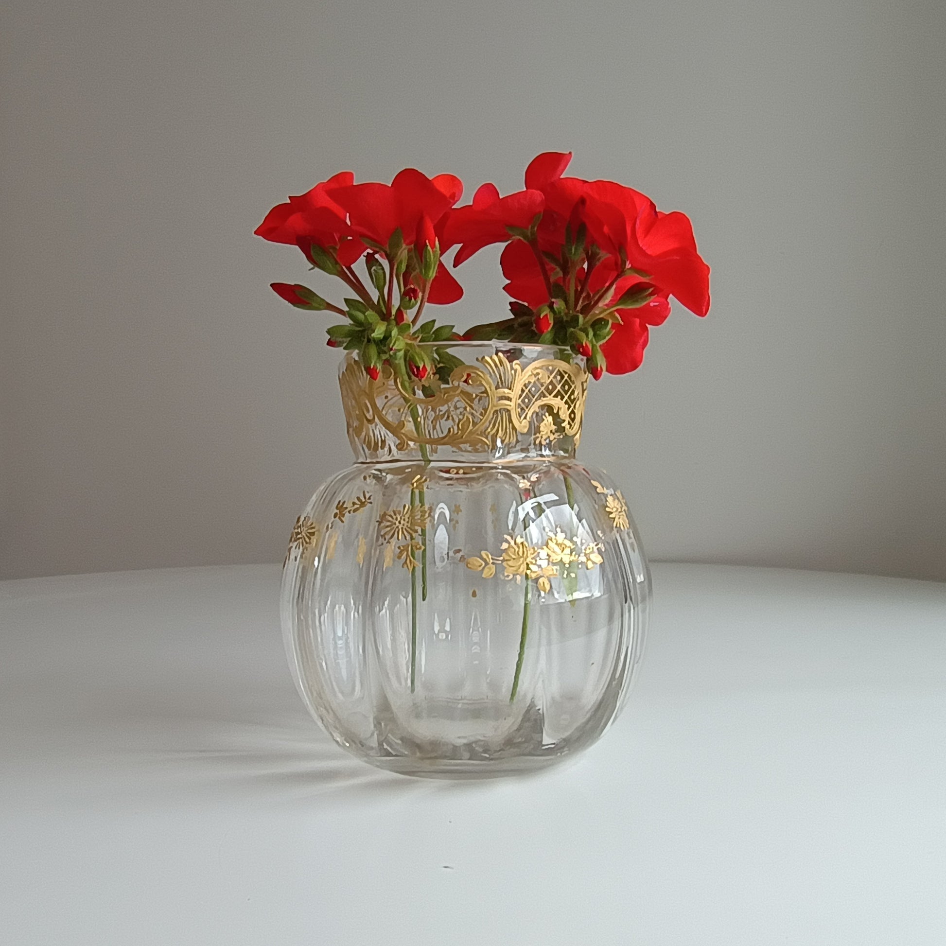 Art Glass Rose Ball Vase Gilding by Jules Barbe for Thomas Webb circa 1890s