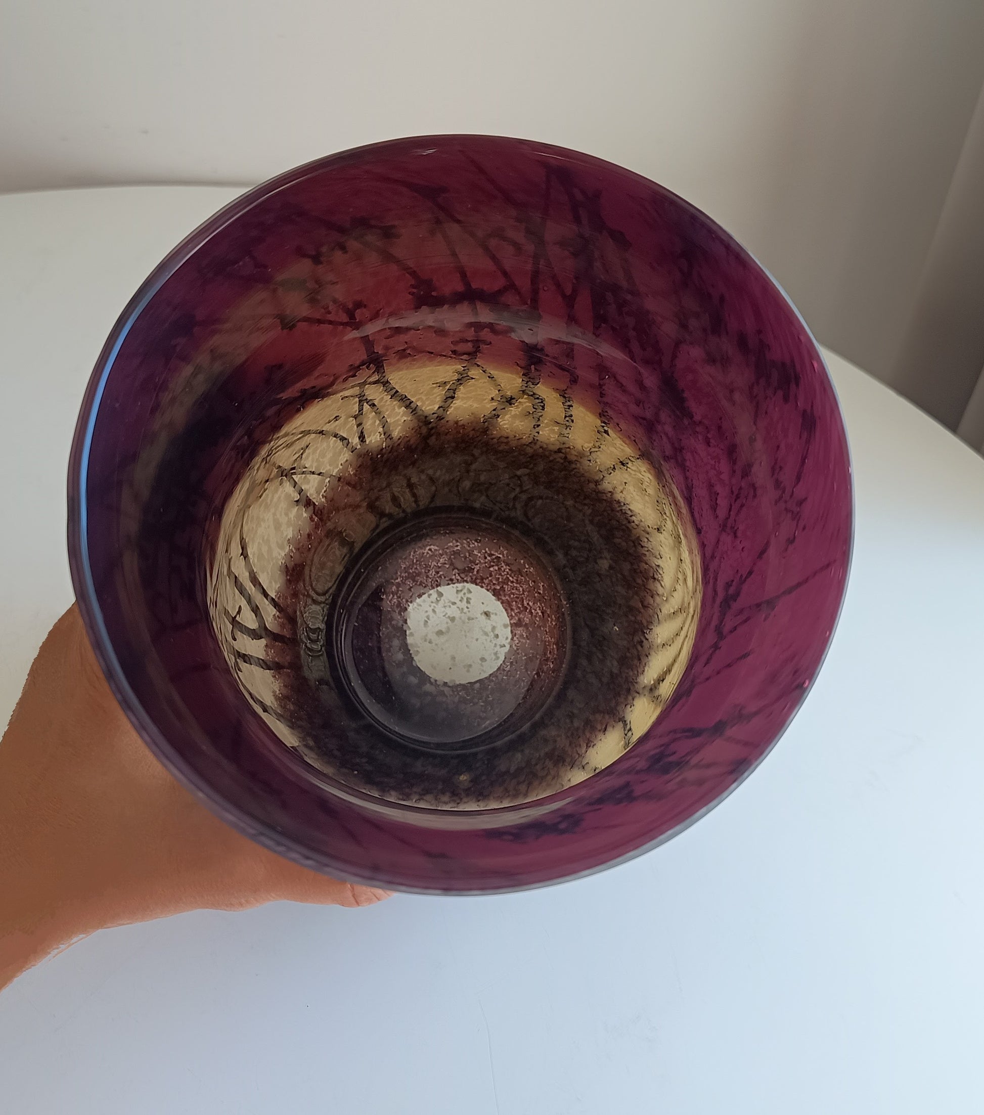 Art Nouveau Acid etched Cased Glass Vase in Amber and Plum Colour in the style of French Cameo Glass of Gallé and Daum