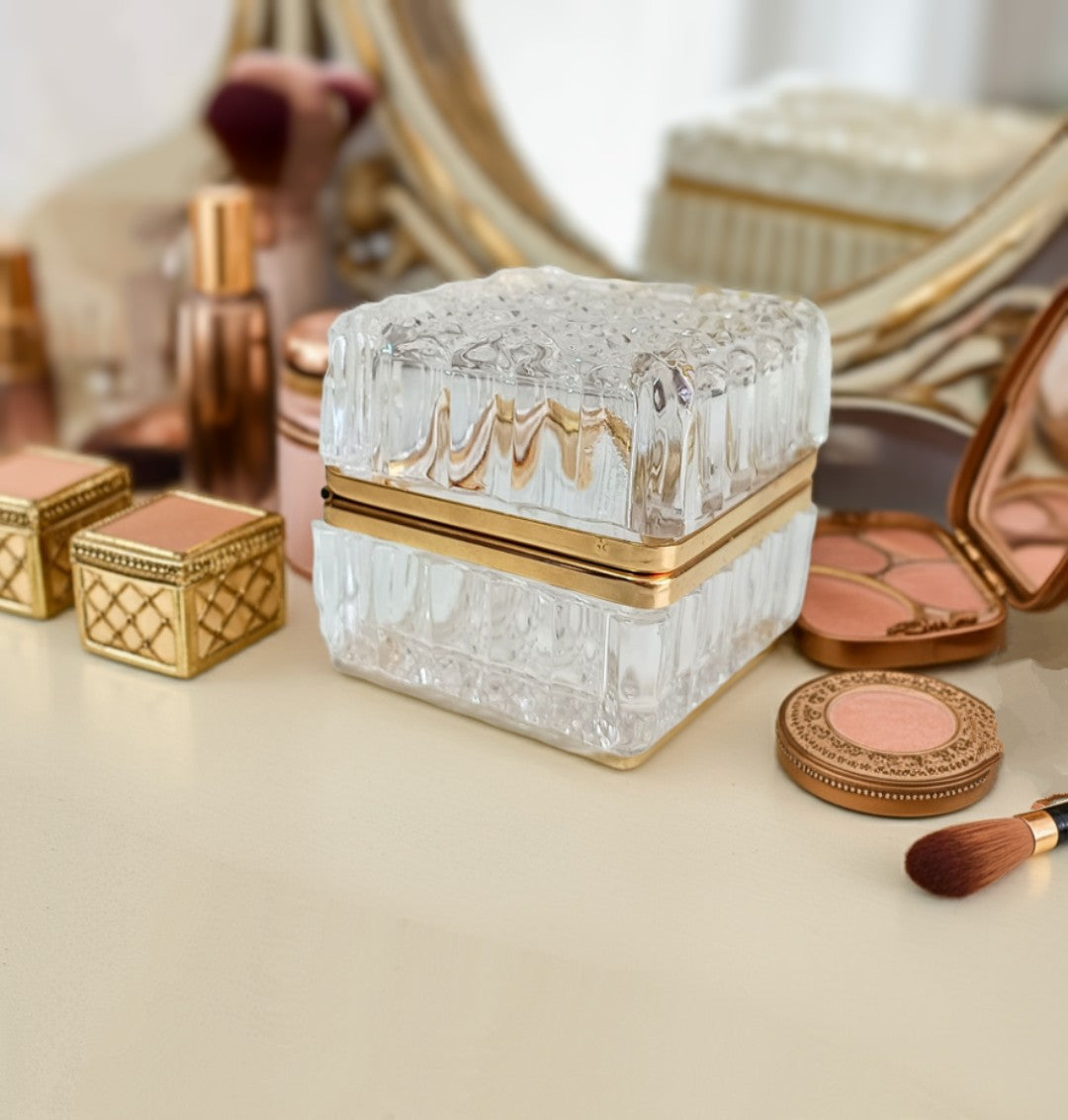 Baccarat style Cut Glass Square Crystal Box Vanity table