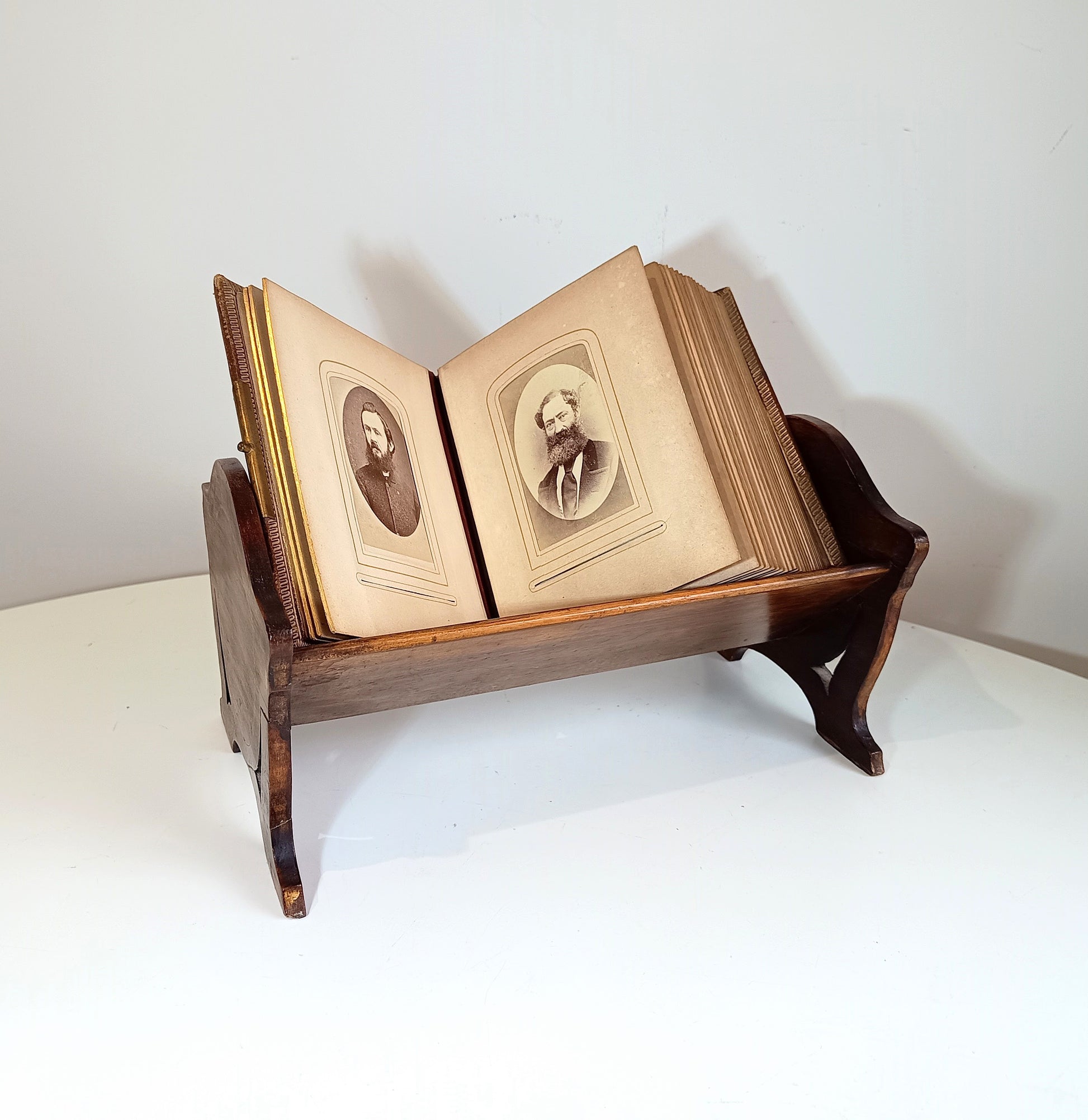 Antique Wooden Tabletop book stand or book trough photo display