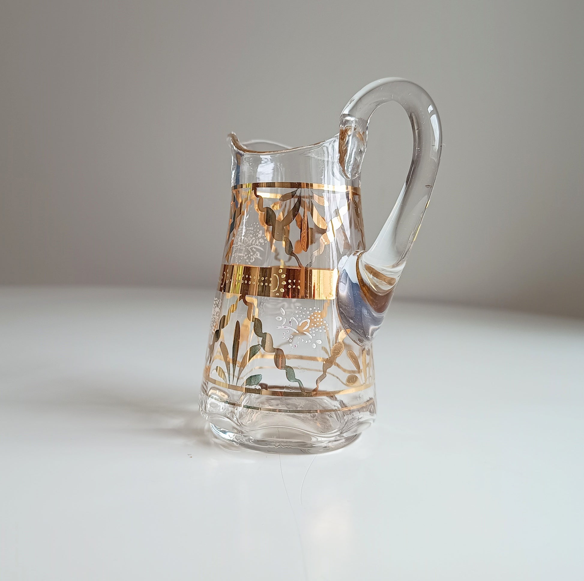 Small Edwardian English Hand Blown Art Glass Small Creamer Jug with Gilding early 20th century