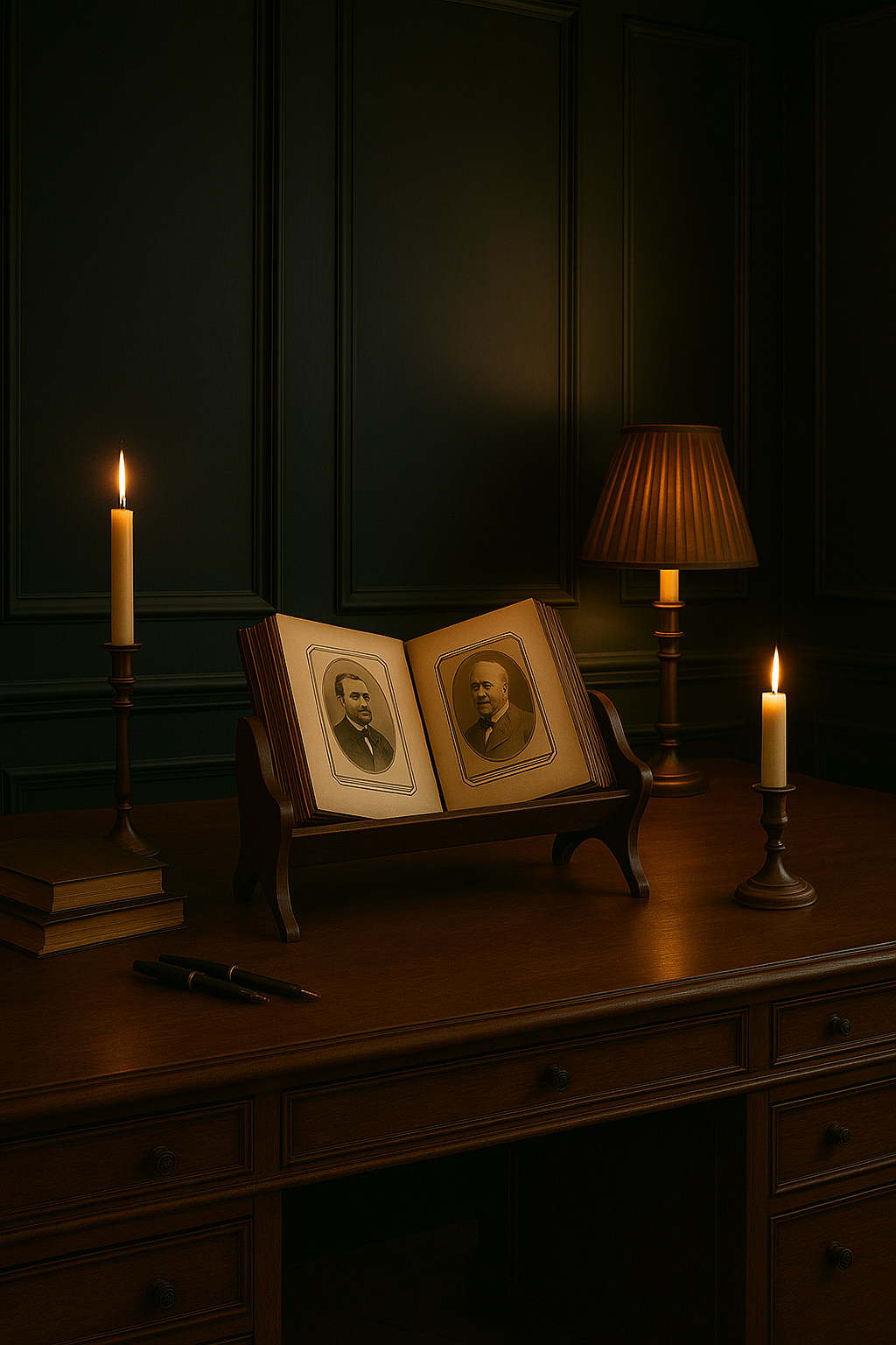 Dark Academia style photographs display or book stand