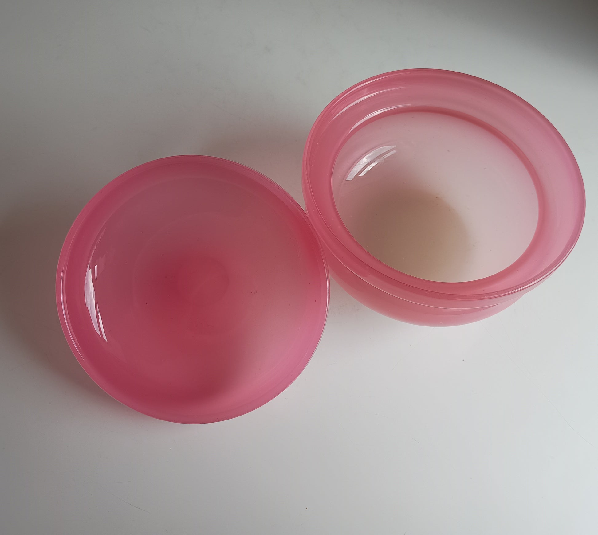 Large Opaline Glass Stevens & Williams Biscuits Barrel or Lidded Cookies Jar in Dusty Pink Rose and Off White Colour