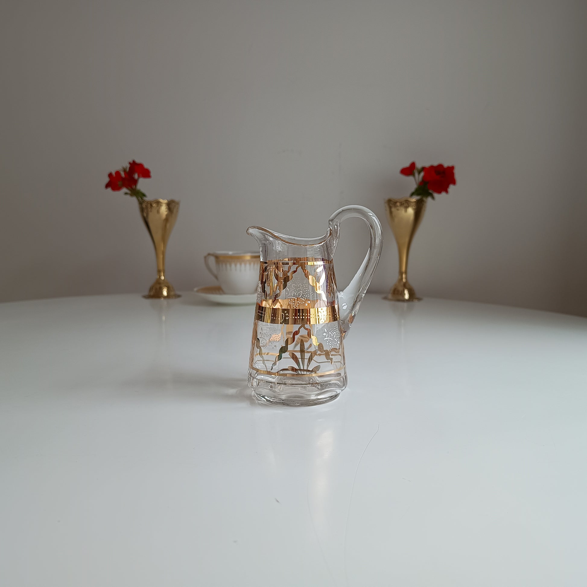 Small Edwardian English Hand Blown Art Glass Small Creamer Jug with Gilding early 20th century