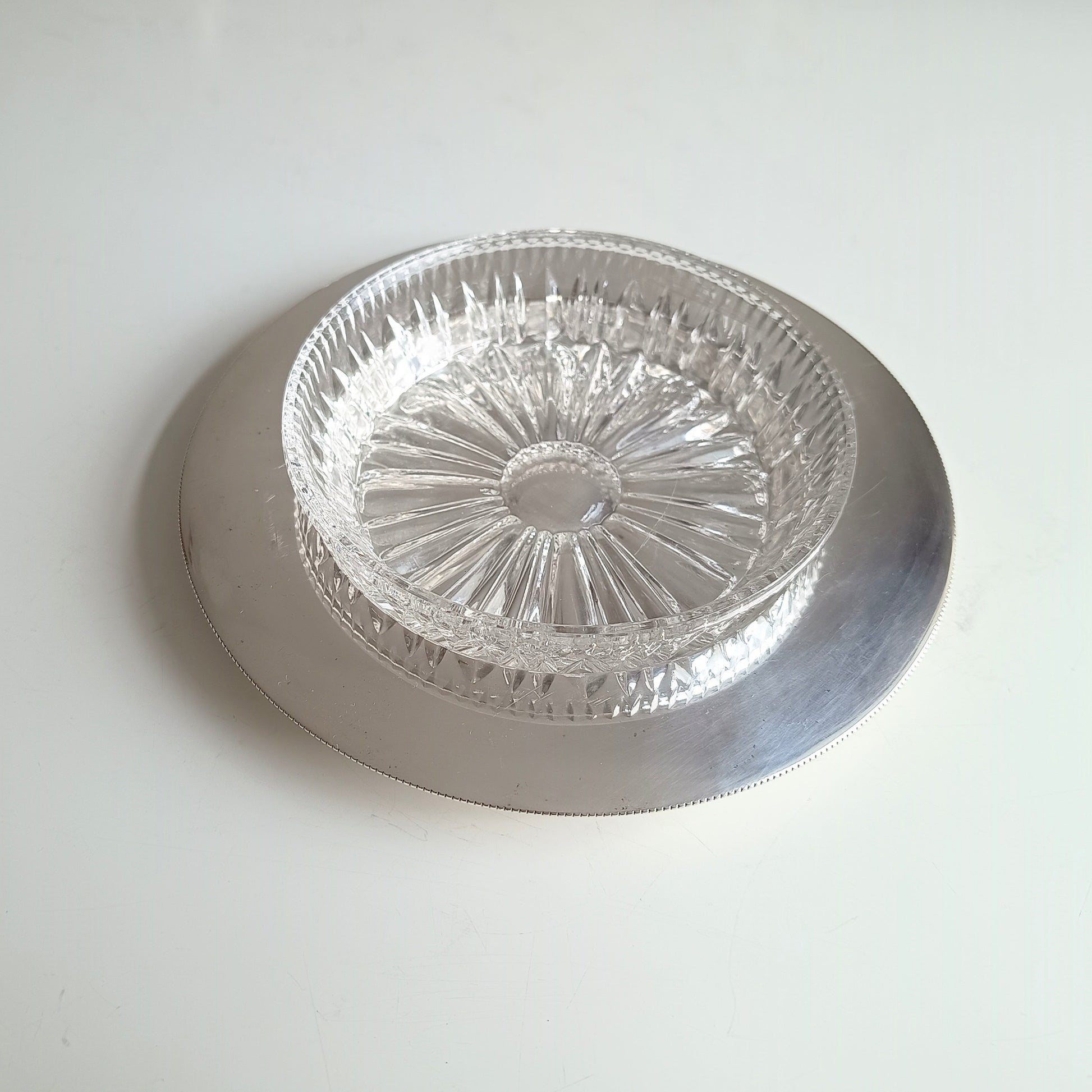 1900s Antique English Walker and Hall Cut Crystal Butter Dish, Pate Presentoir or Caviar Server Silver Plated Base Edwardian Era EPBM Mark