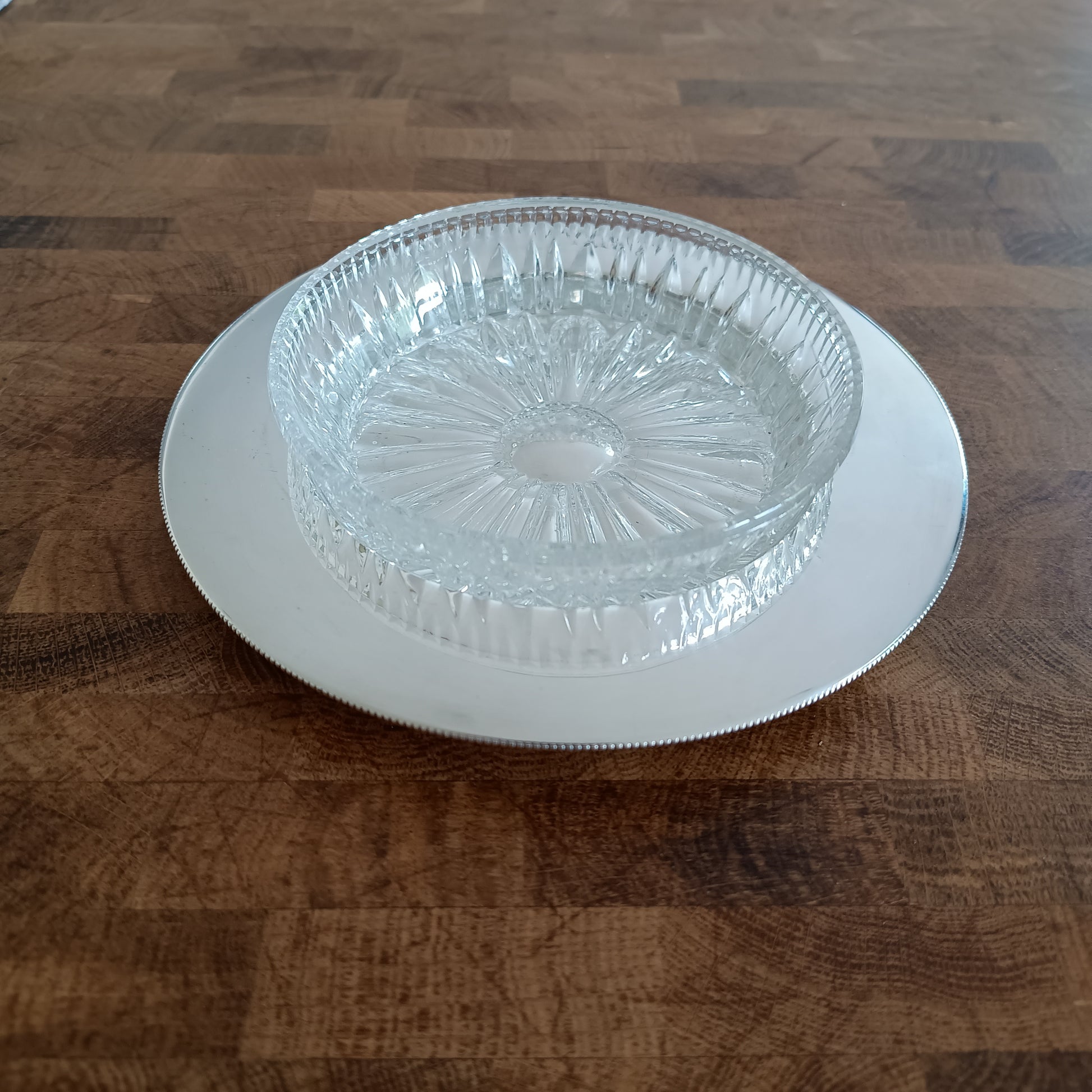 1900s Antique English Walker and Hall Cut Crystal Butter Dish, Pate Presentoir or Caviar Server Silver Plated Base Edwardian Era EPBM Mark