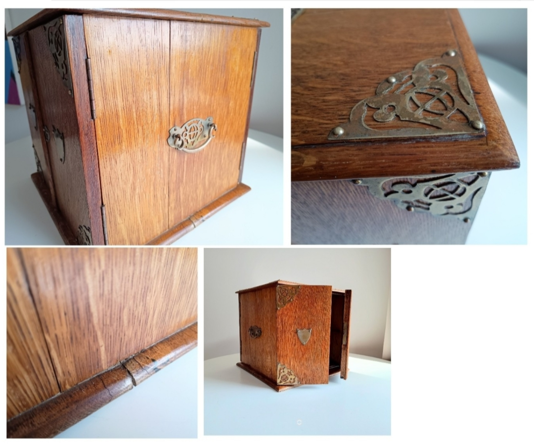 Rare Antique English Quarter Sawn Oak Gentlemans Smokers Cabinet or Humidor With Hidden Whisky Compartment 1890s - 1900s