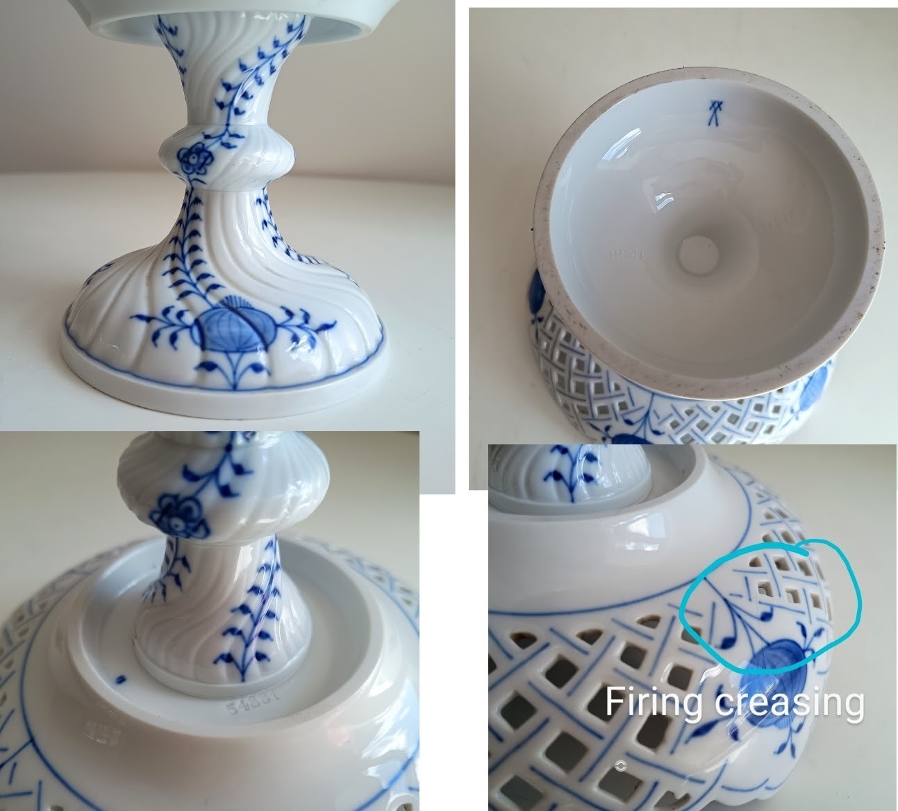Exquisite Meissen Fine Dinnerware Hand Painted Bowl on Foot Blue Onion Zwiebelmuster Pattern 19 cm diameter