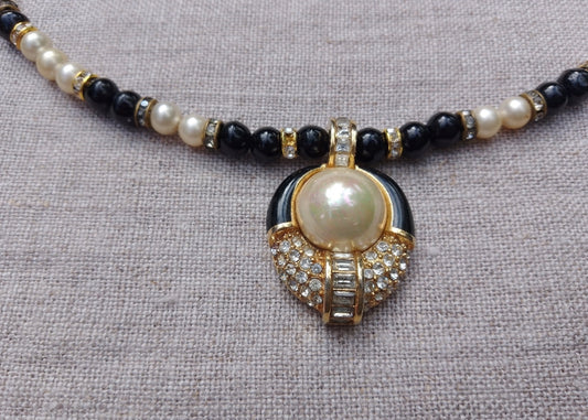 1980s Christian Dior Gold-Plated Necklace with Faux Pearls & Swarovski Crystals – Made in Germany
