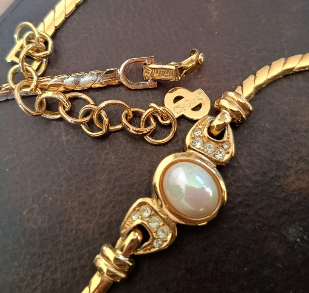 1980s Christian Dior - Authentic Vintage Signed Cream Enamel Necklace