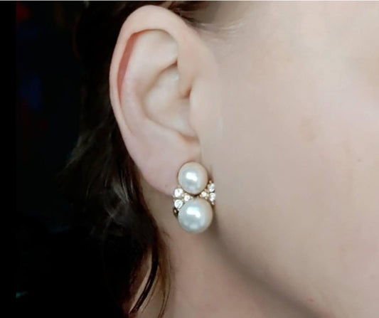 Christian Dior - Authentic Vintage Signed Faux Pearl Earrings 1980s