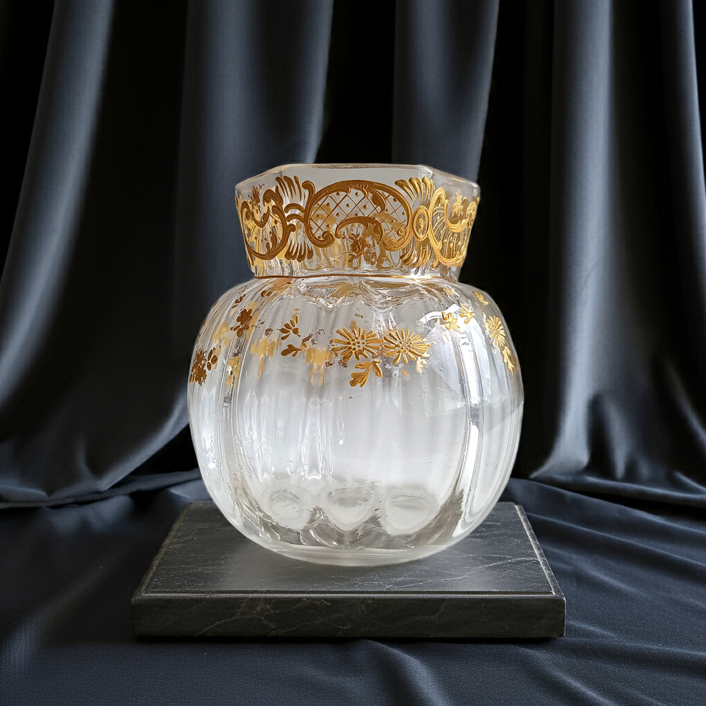 English Art Glass Rose Ball Vase Jules Barbe for Thomas Webb circa 1890s