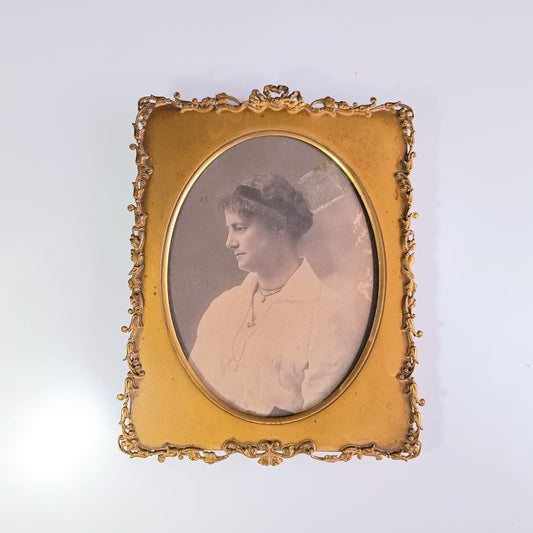 Edwardian Art Nouveau Gilt Decorative Table top Photo Frame Antique Vintage Female Portrait 