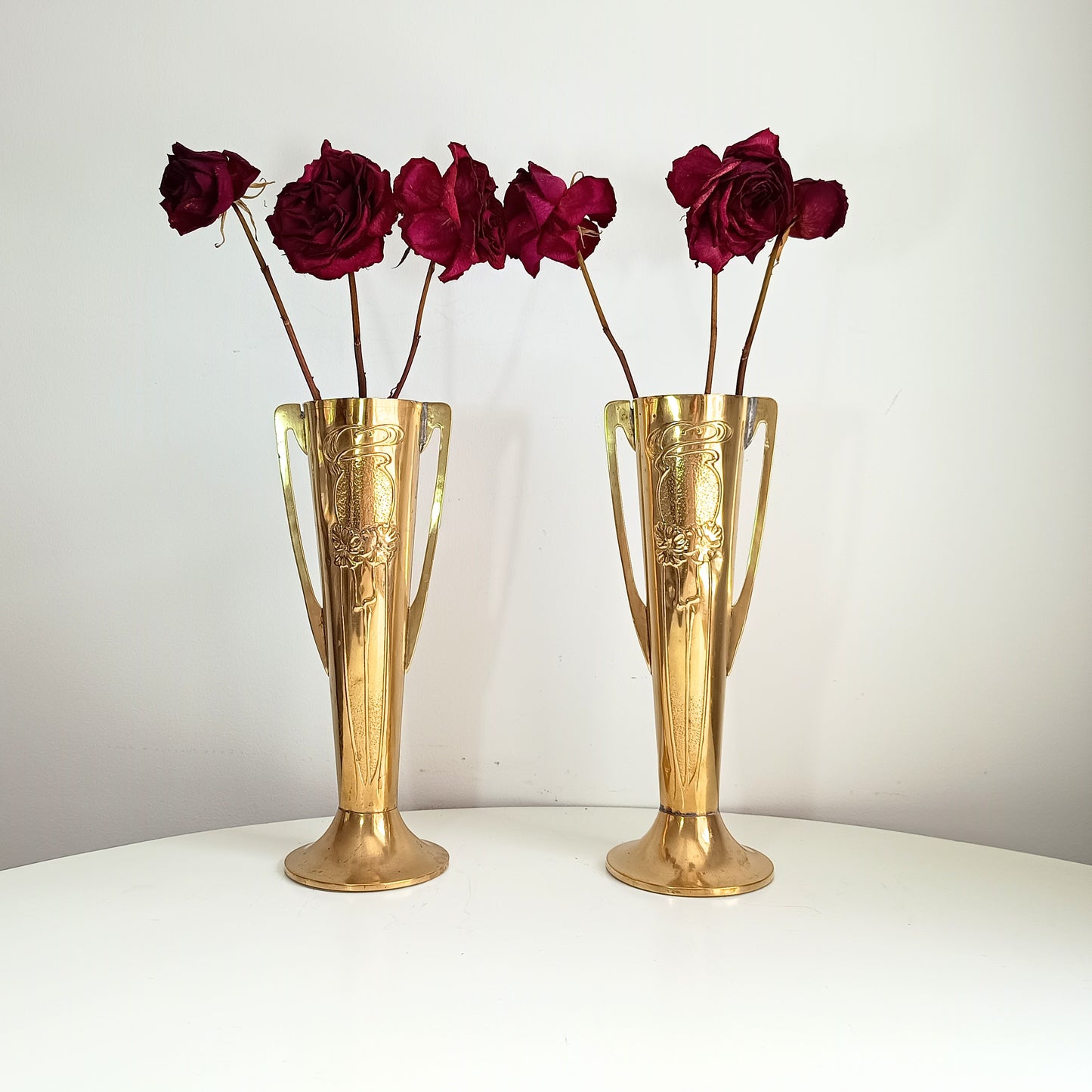 Pair of Antique English Jugendstil Brass Vases – Beldray Design c.1906