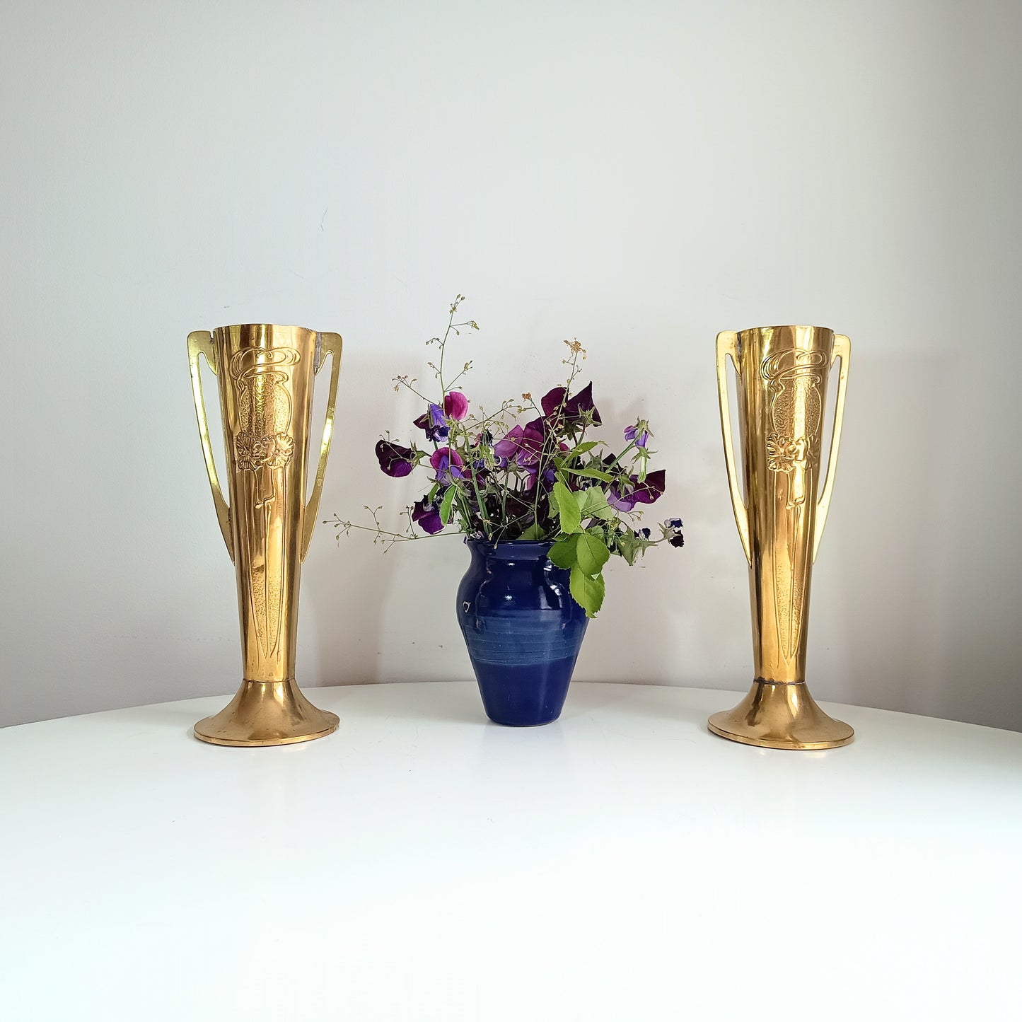 Pair of Antique English Jugendstil Brass Vases – Beldray Design c.1906