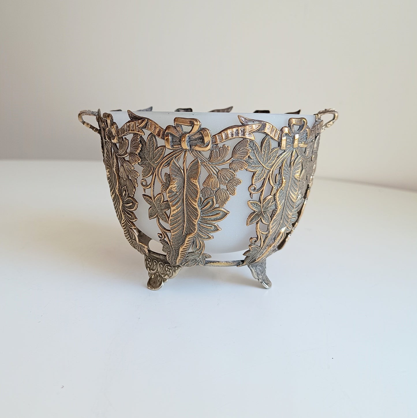 Vintage Cookies Basket French Opaline Glass Bowl 