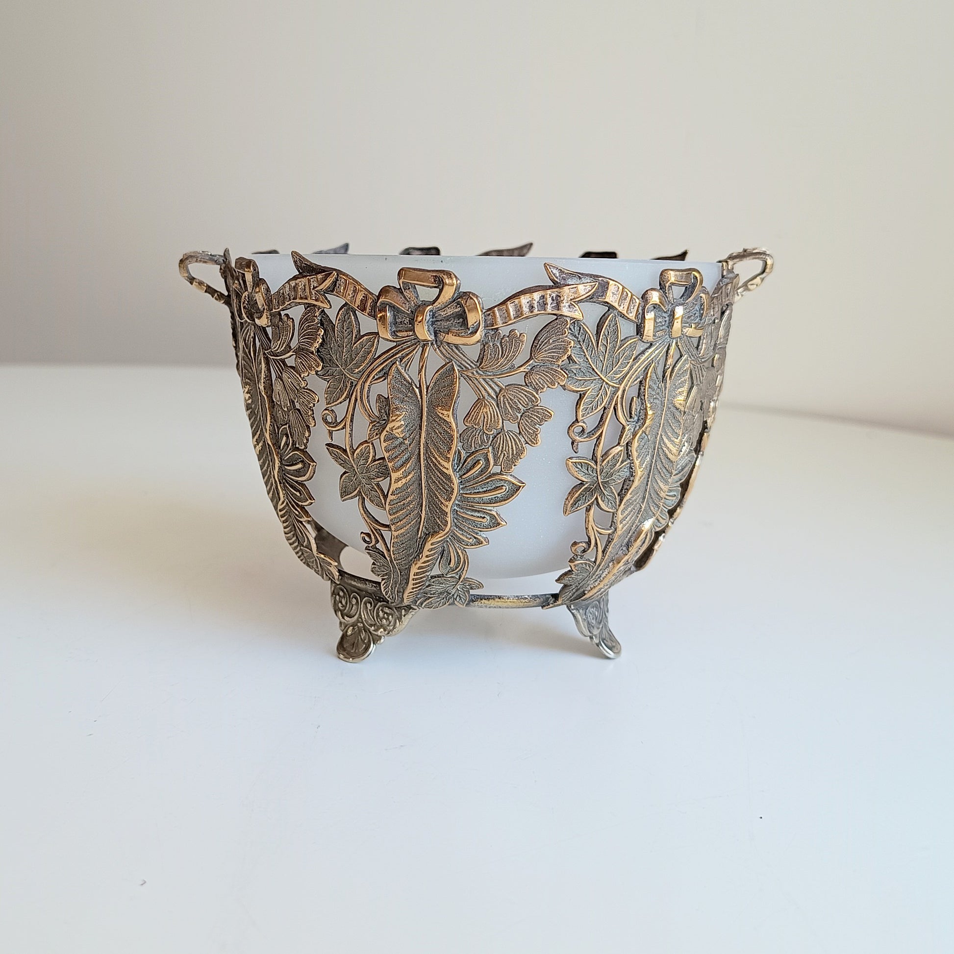 Vintage Cookies Basket French Opaline Glass Bowl 