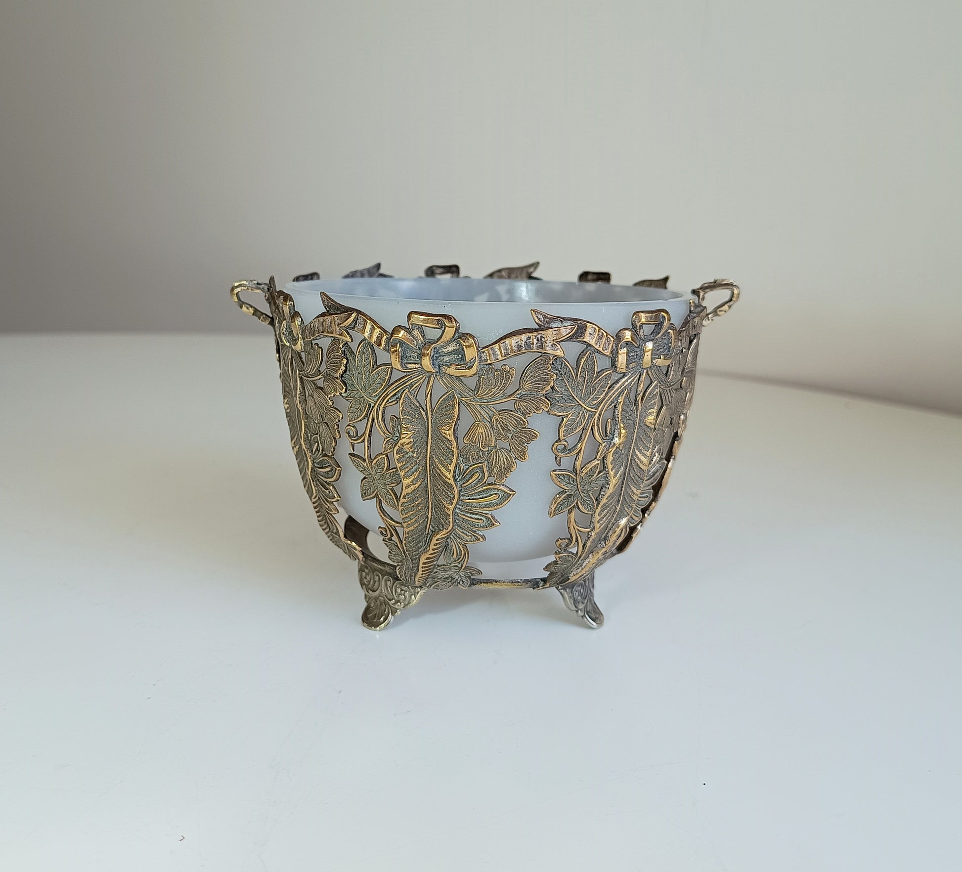 Vintage Cookies Basket French Opaline Glass Bowl 