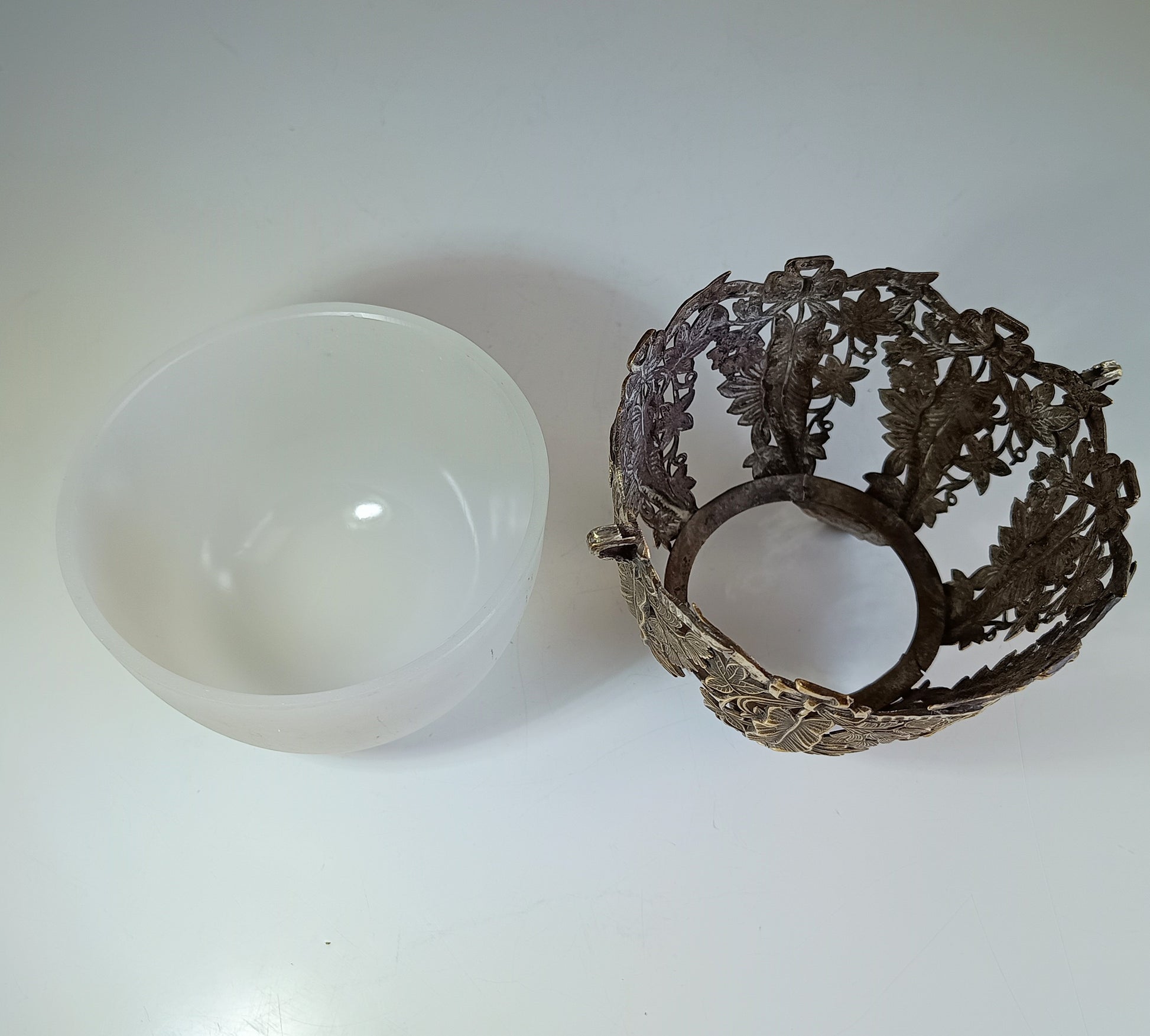 Vintage Cookies Basket French Opaline Glass Bowl 