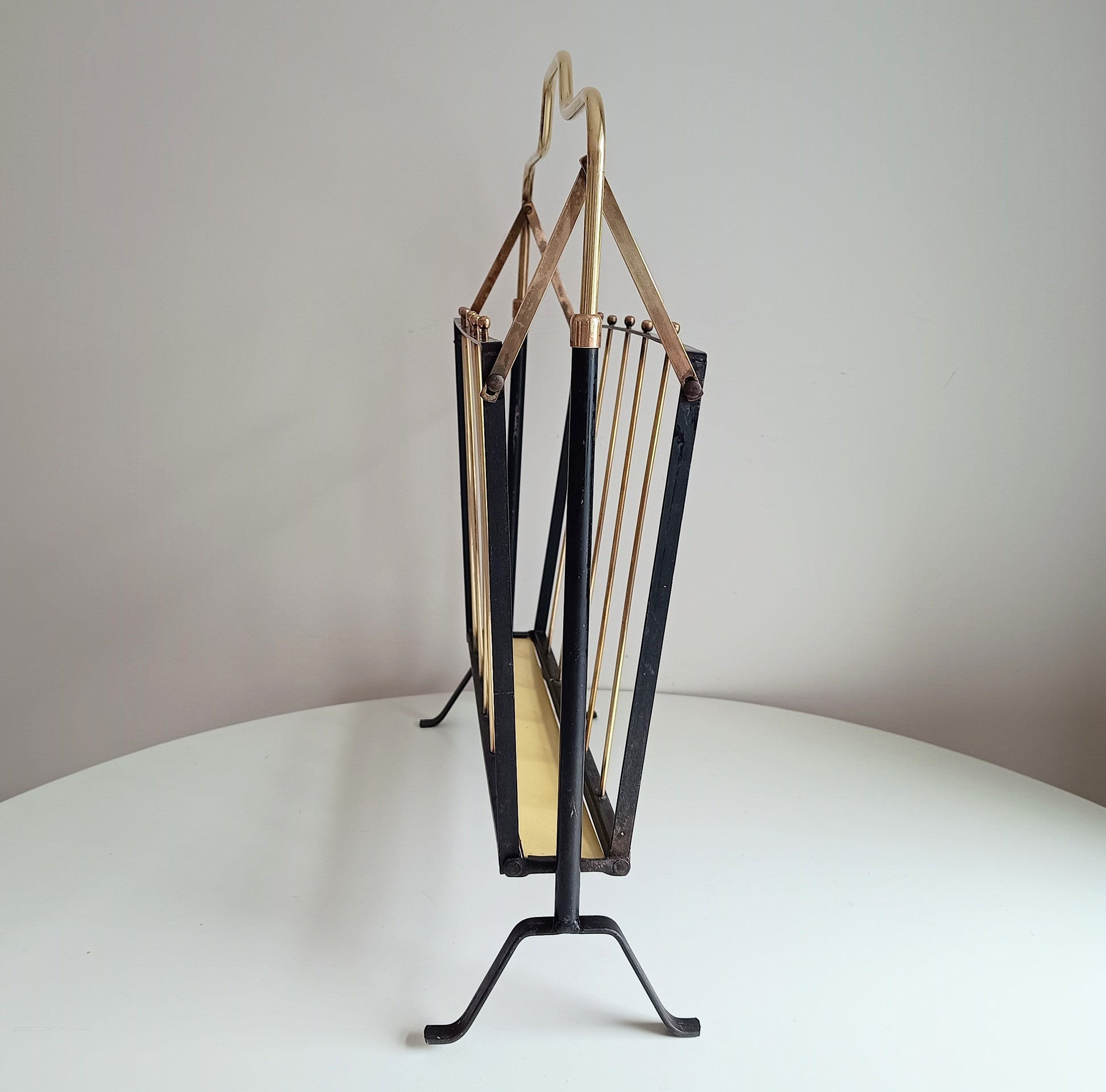 Midcentury Modern MCM Italian Black and Gold Folding magazine rack 
