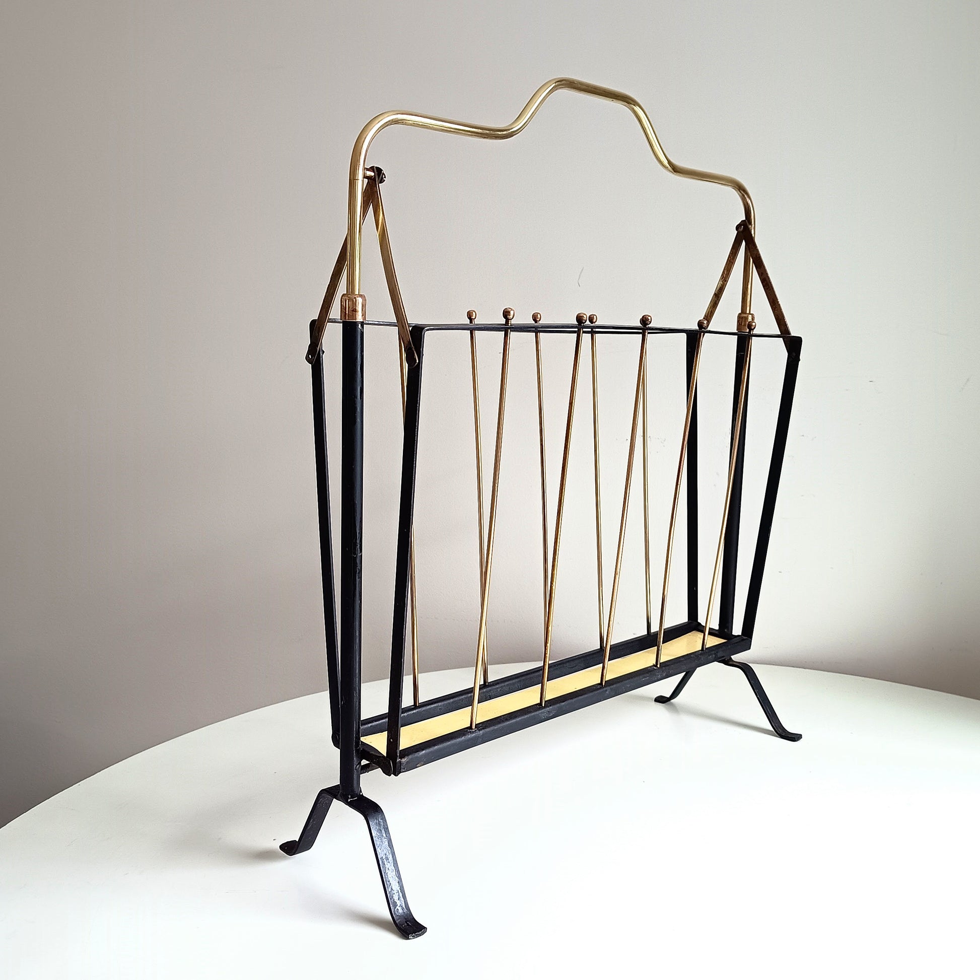 Midcentury Modern MCM Italian Black and Gold Folding magazine rack 