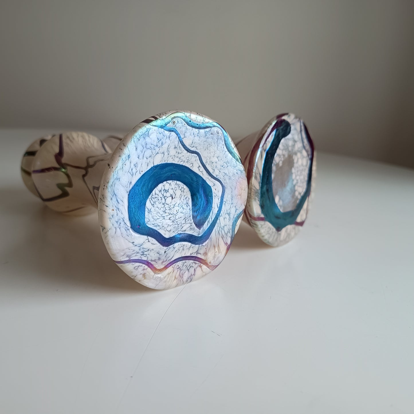 Pair of Art Nouveau Oil Spot Iridescent Lustre Vases by Rindskopf, Missing Silver Collars