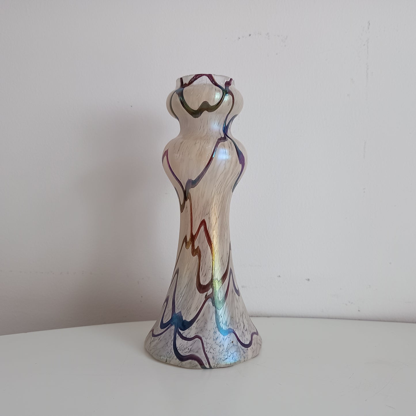 Pair of Art Nouveau Oil Spot Iridescent Lustre Vases by Rindskopf, Missing Silver Collars