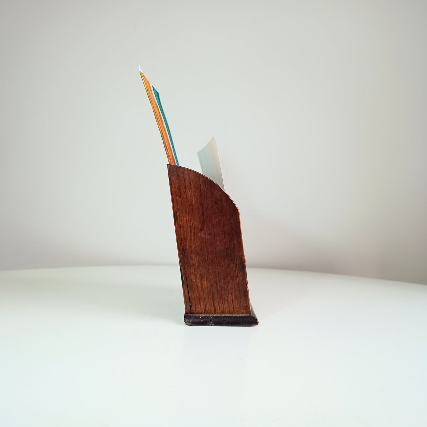 Late Victorian English Oak and  Tabletop Post Cards Stand or Letter Rack – Small Desk Model, rarely found marked specifically for Post Cards