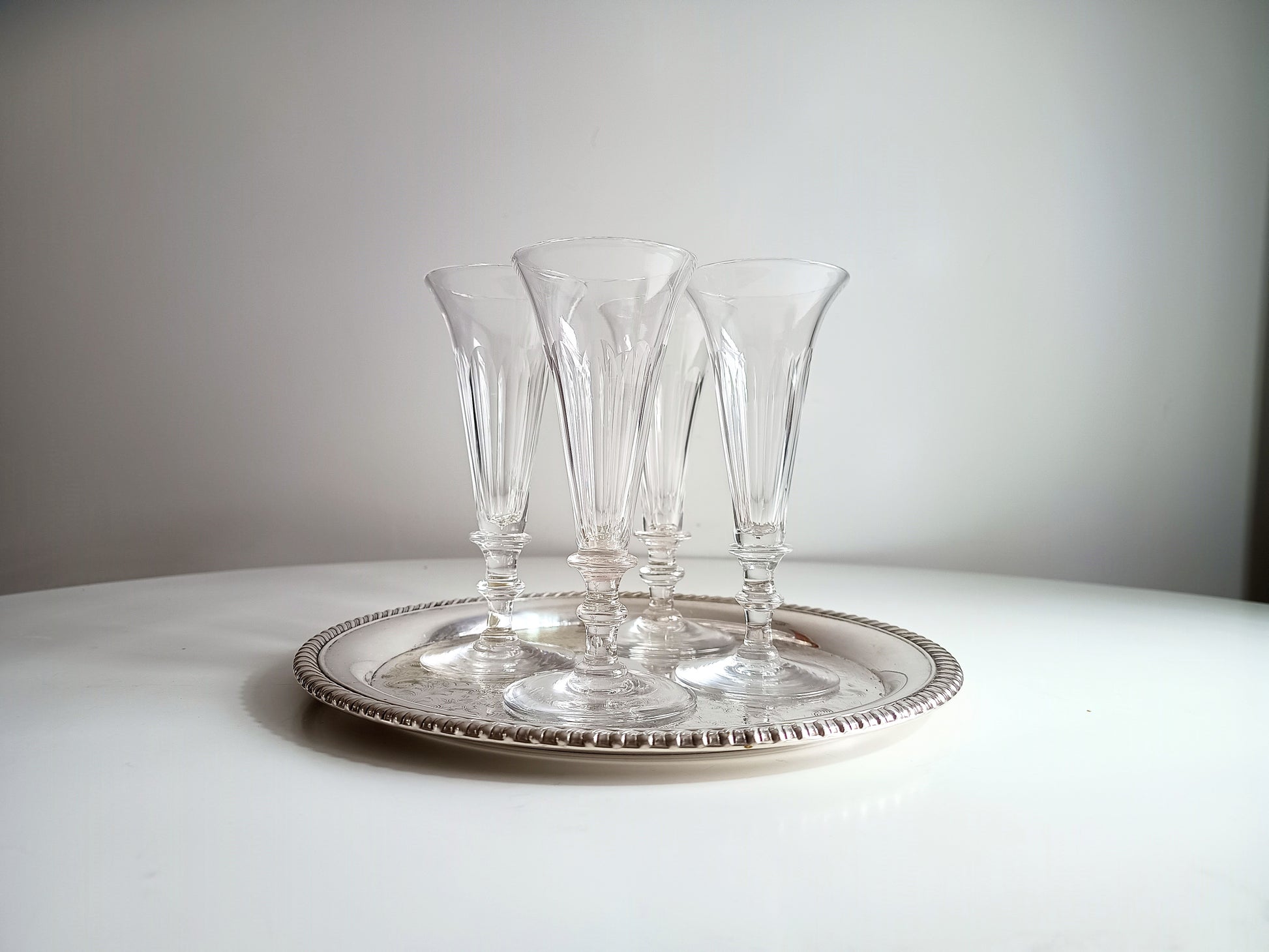 Vintage Crystal Champagne Flutes Georgian Wine Glasses 