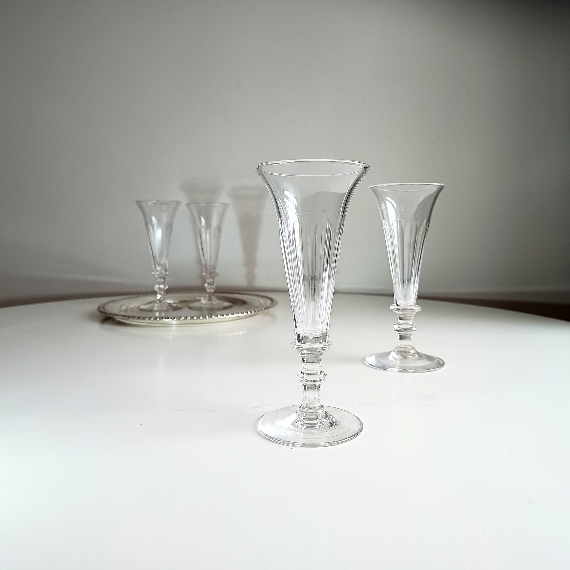 Vintage Crystal Champagne Flutes Georgian Wine Glasses 