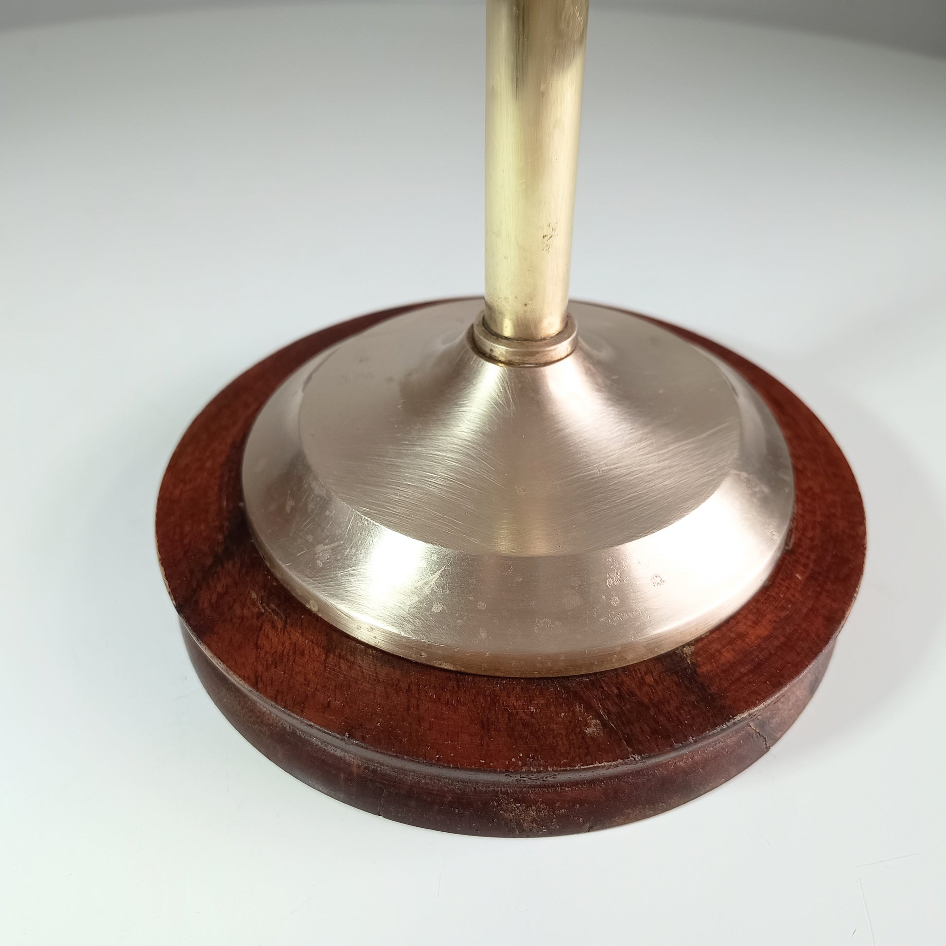 Vintage Tea Cups Holder or Coffee Mugs Drinks Station, Brass and Mahogany Tone Wood Pedestal 