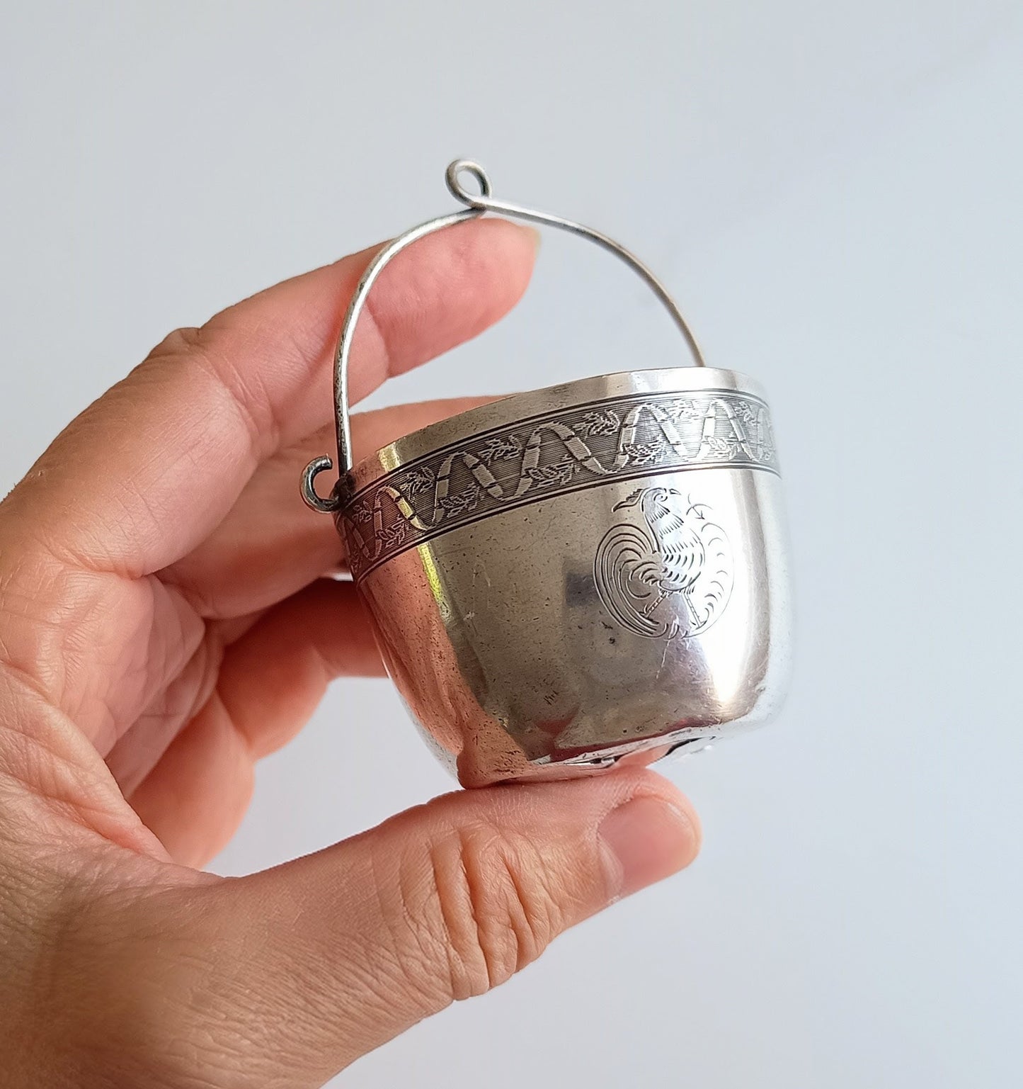 Vintage Tea Strainer by Exclusive Maison Ercuis: Engraved French Rooster Crest