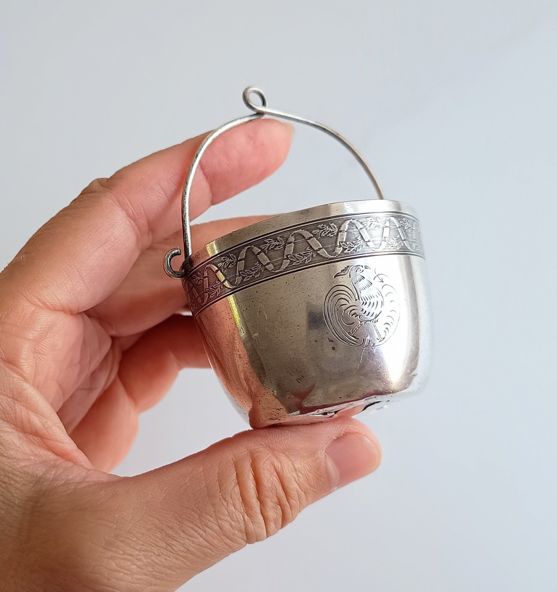 Vintage Tea Strainer by Exclusive Maison Ercuis: Engraved French Rooster Crest