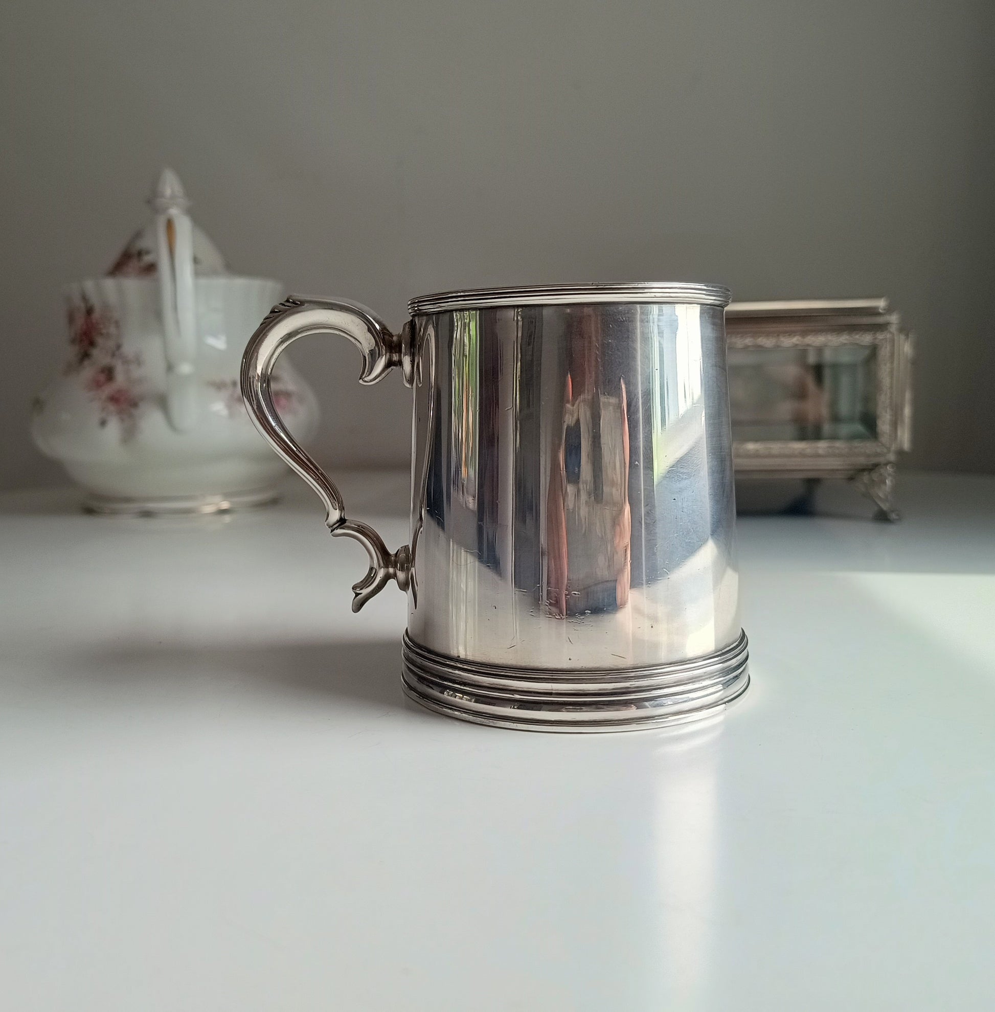 Vintage English Silver Plate Ale Mug: Half Pint Traditional Beer Tankard, Georgian Style